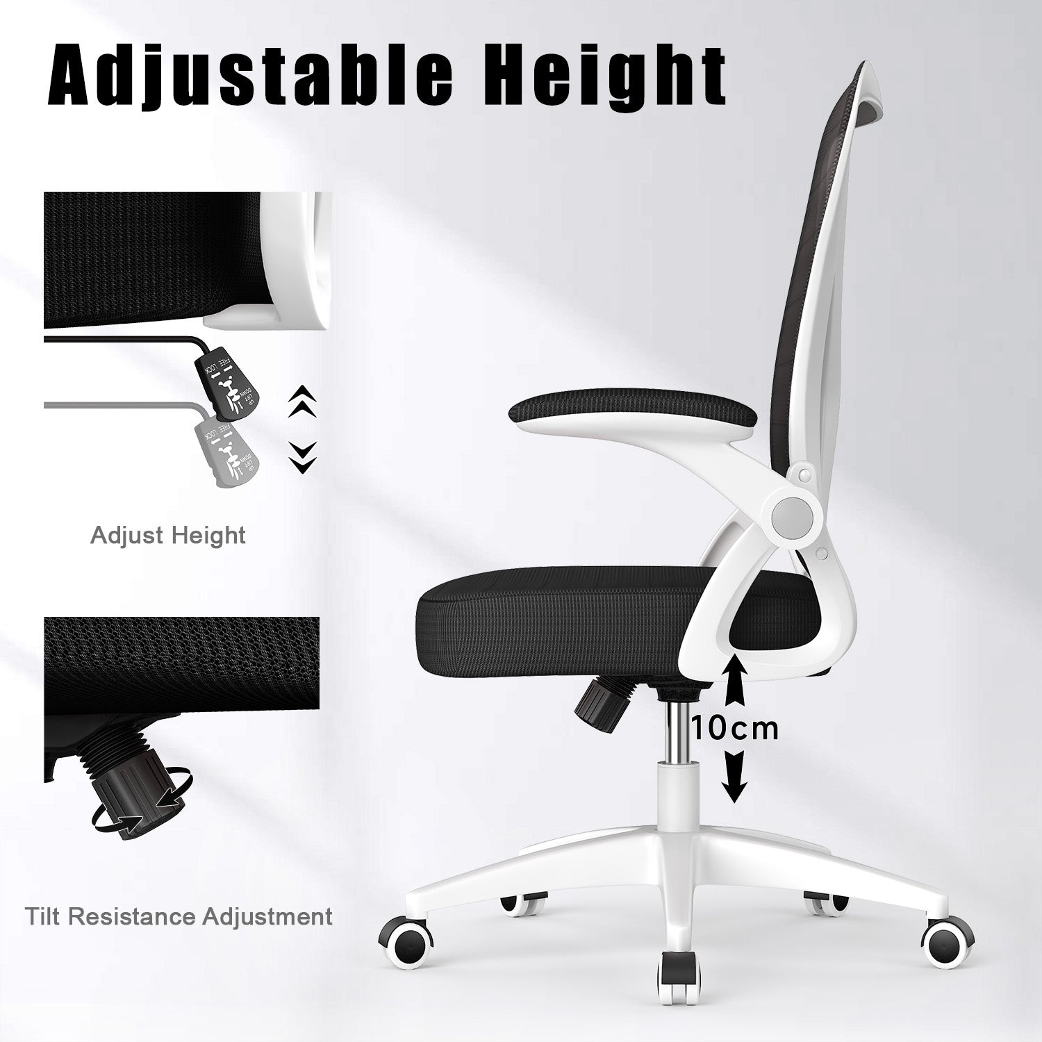 Office Chair Ergonomic Desk Chair with 90° Flip-up Armrest, Height Adjustable Office Desk Chair