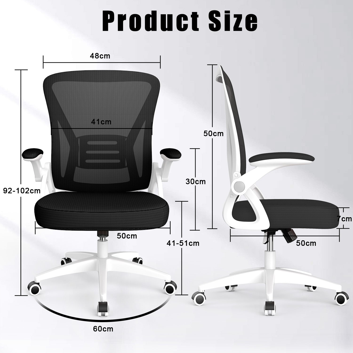 Office Chair Ergonomic Desk Chair with 90° Flip-up Armrest, Height Adjustable Office Desk Chair