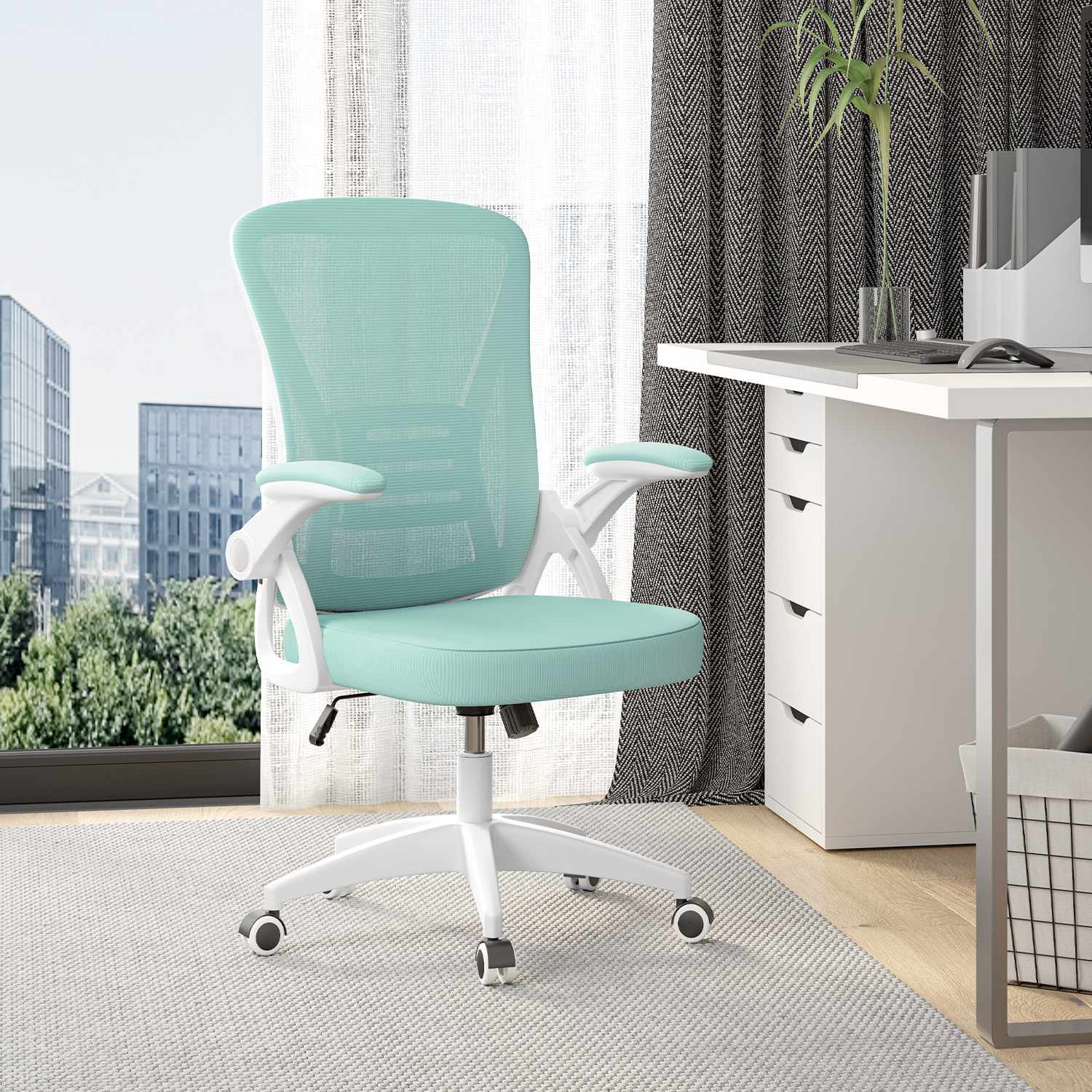Office Chair Ergonomic Desk Chair with 90° Flip-up Armrest, Height Adjustable Office Desk Chair