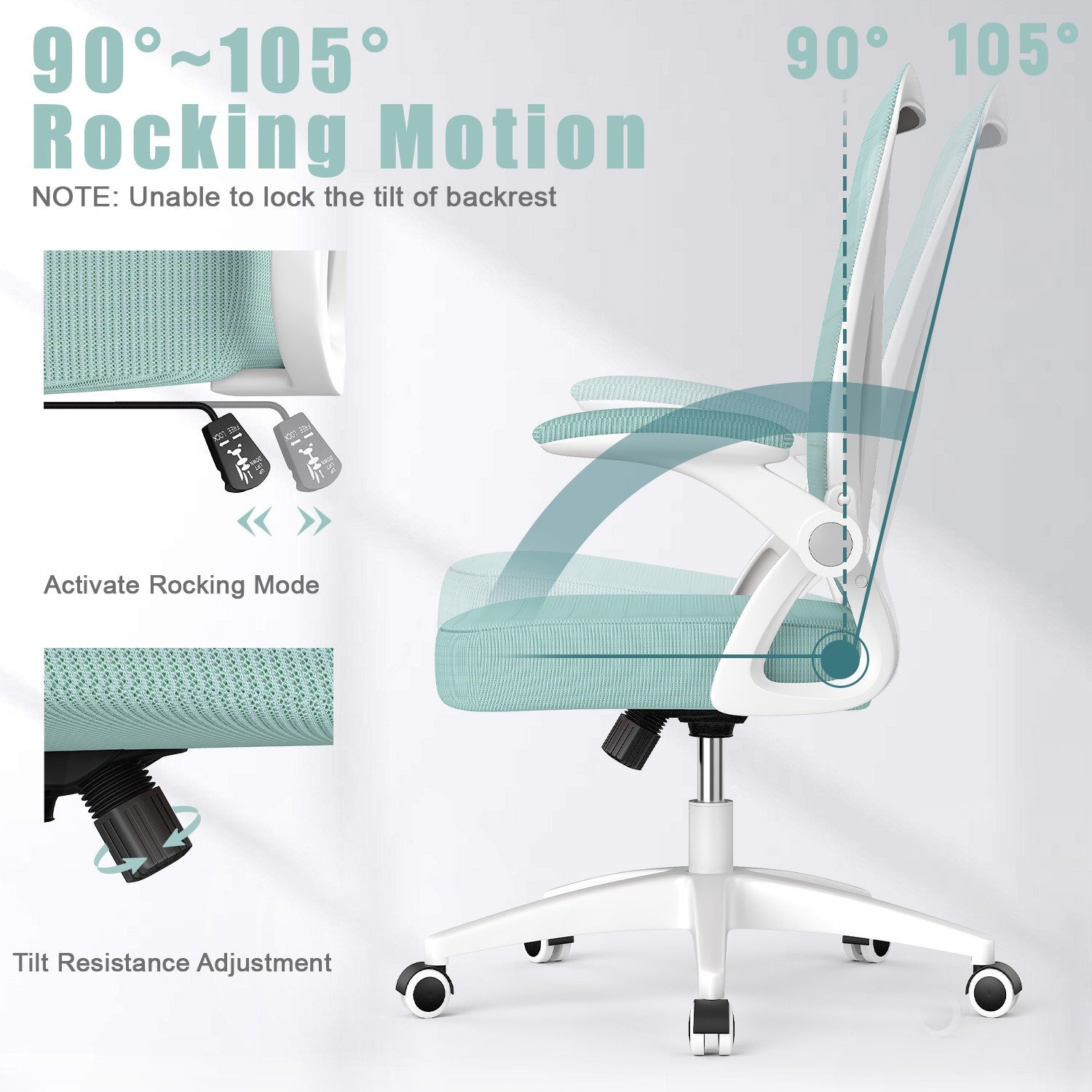 Office Chair Ergonomic Desk Chair with 90° Flip-up Armrest, Height Adjustable Office Desk Chair