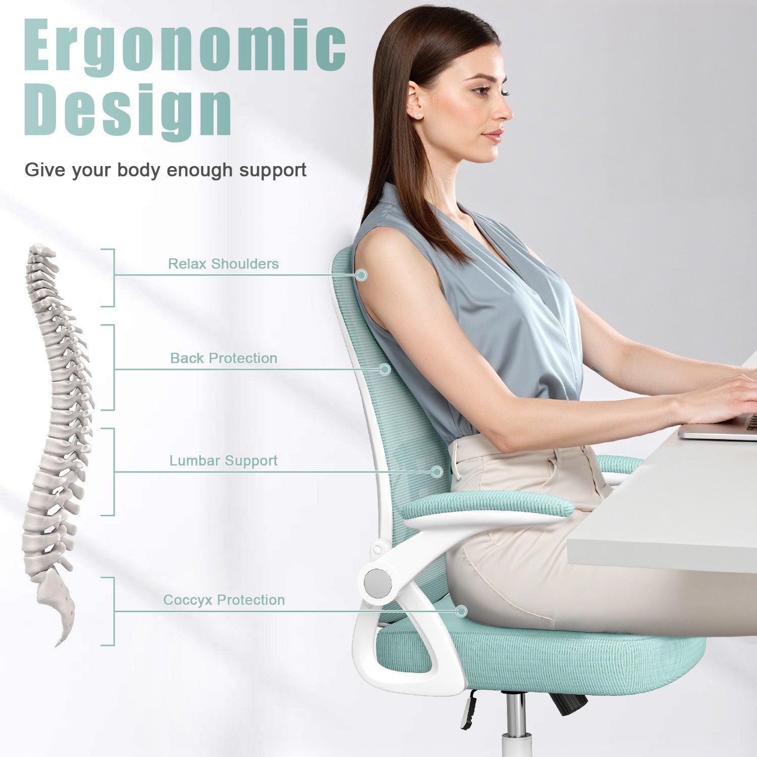 Office Chair Ergonomic Desk Chair with 90° Flip-up Armrest, Height Adjustable Office Desk Chair
