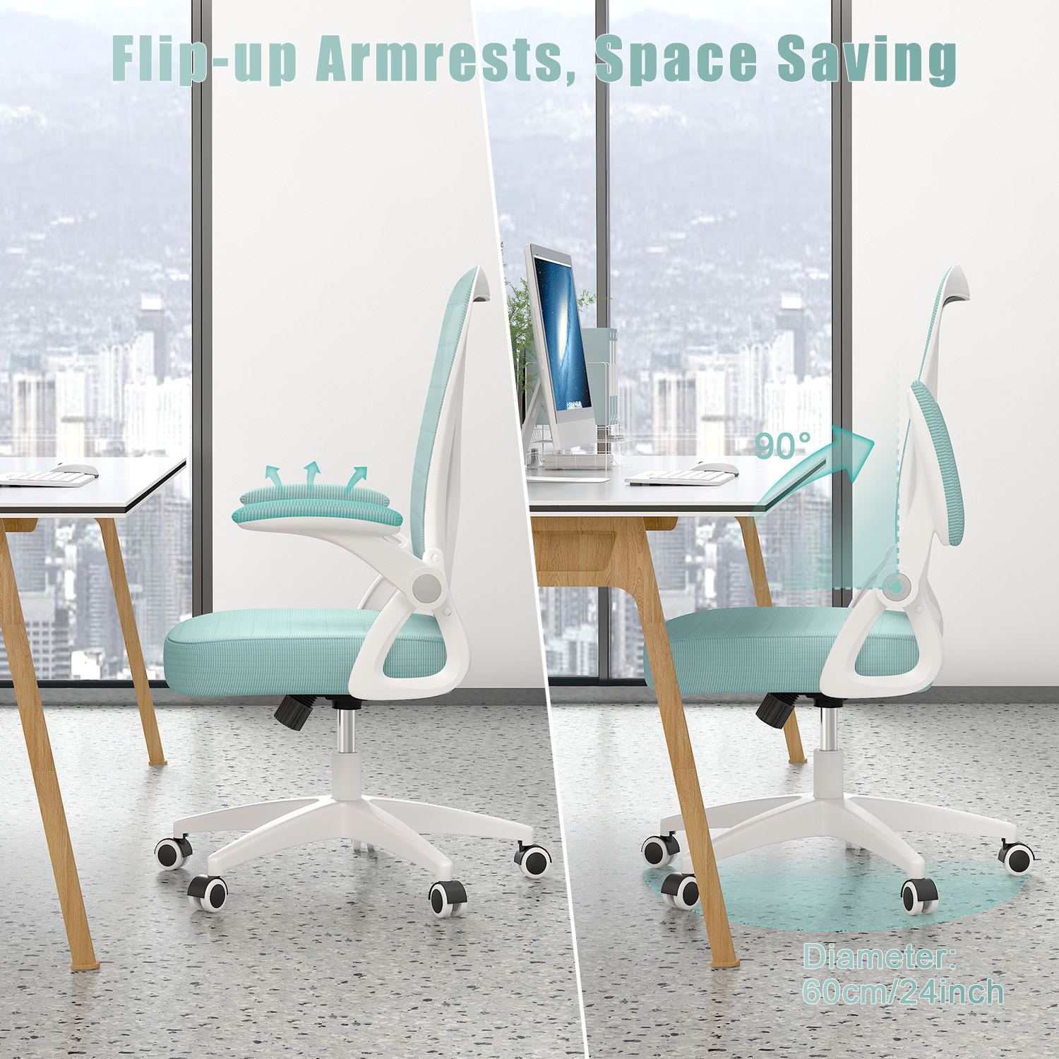 Office Chair Ergonomic Desk Chair with 90° Flip-up Armrest, Height Adjustable Office Desk Chair