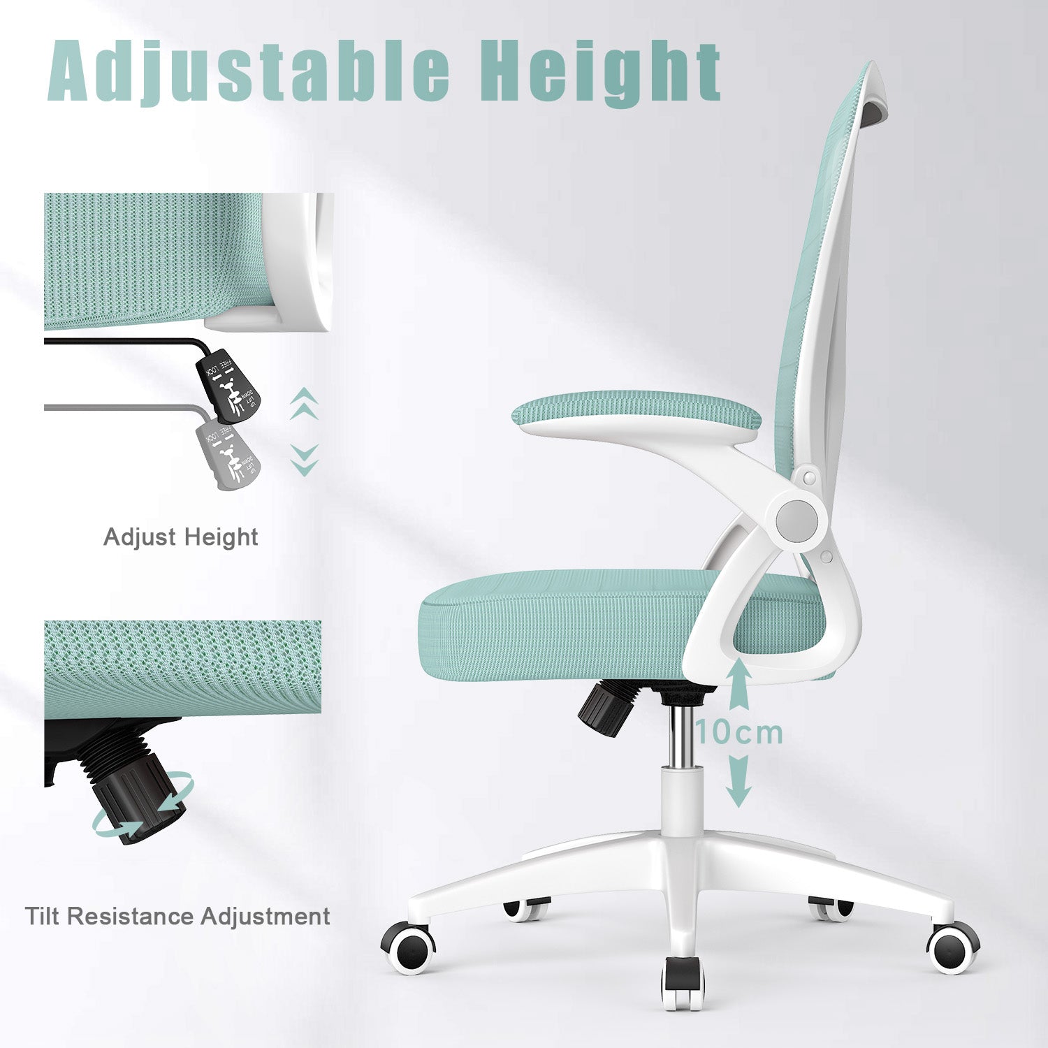 Office Chair Ergonomic Desk Chair with 90° Flip-up Armrest, Height Adjustable Office Desk Chair