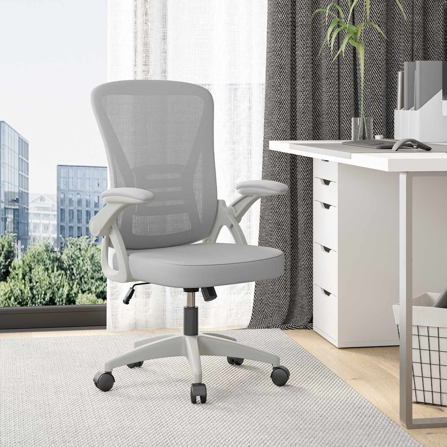 Office Chair Ergonomic Desk Chair with 90° Flip-up Armrest, Height Adjustable Office Desk Chair