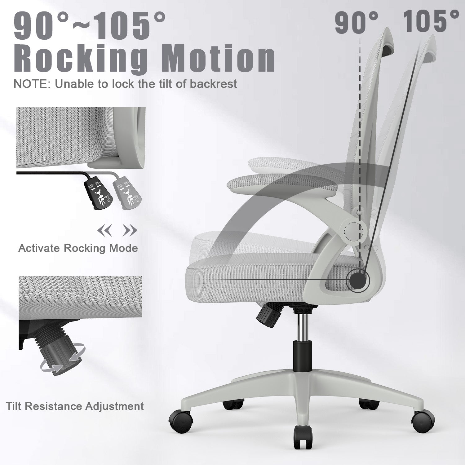 Office Chair Ergonomic Desk Chair with 90° Flip-up Armrest, Height Adjustable Office Desk Chair