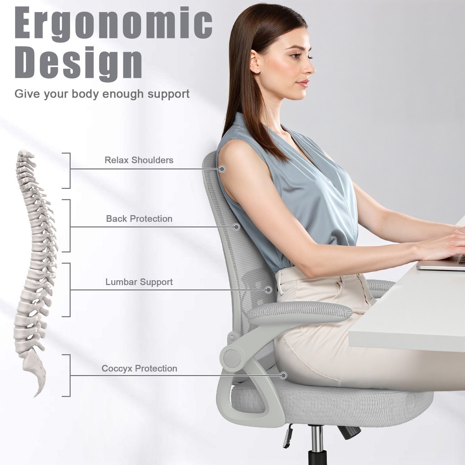 Office Chair Ergonomic Desk Chair with 90° Flip-up Armrest, Height Adjustable Office Desk Chair