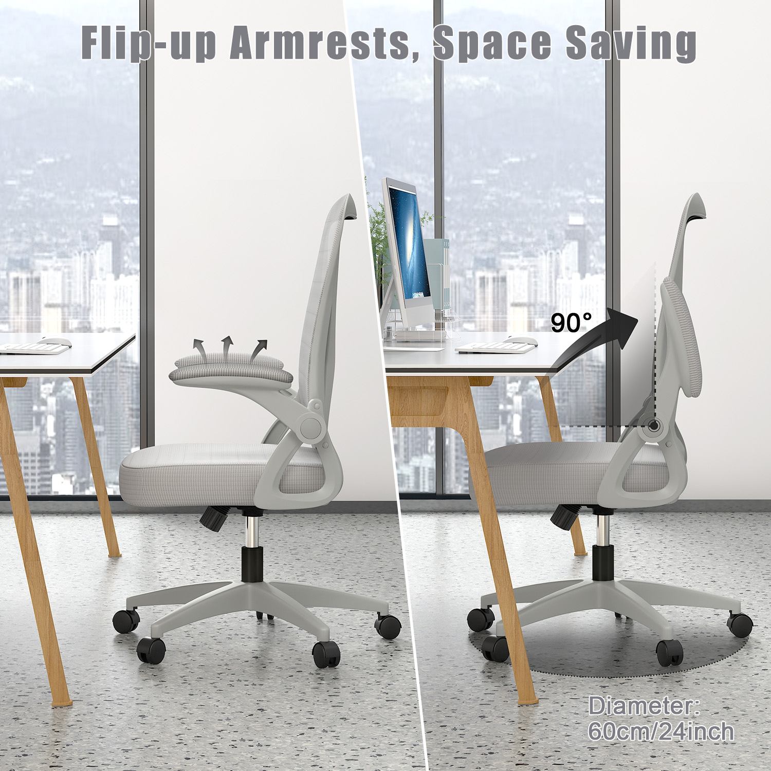 Office Chair Ergonomic Desk Chair with 90° Flip-up Armrest, Height Adjustable Office Desk Chair