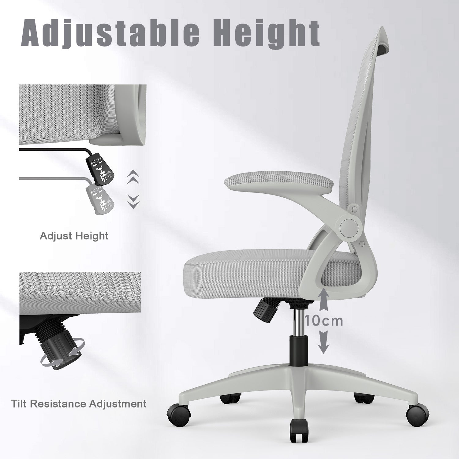 Office Chair Ergonomic Desk Chair with 90° Flip-up Armrest, Height Adjustable Office Desk Chair