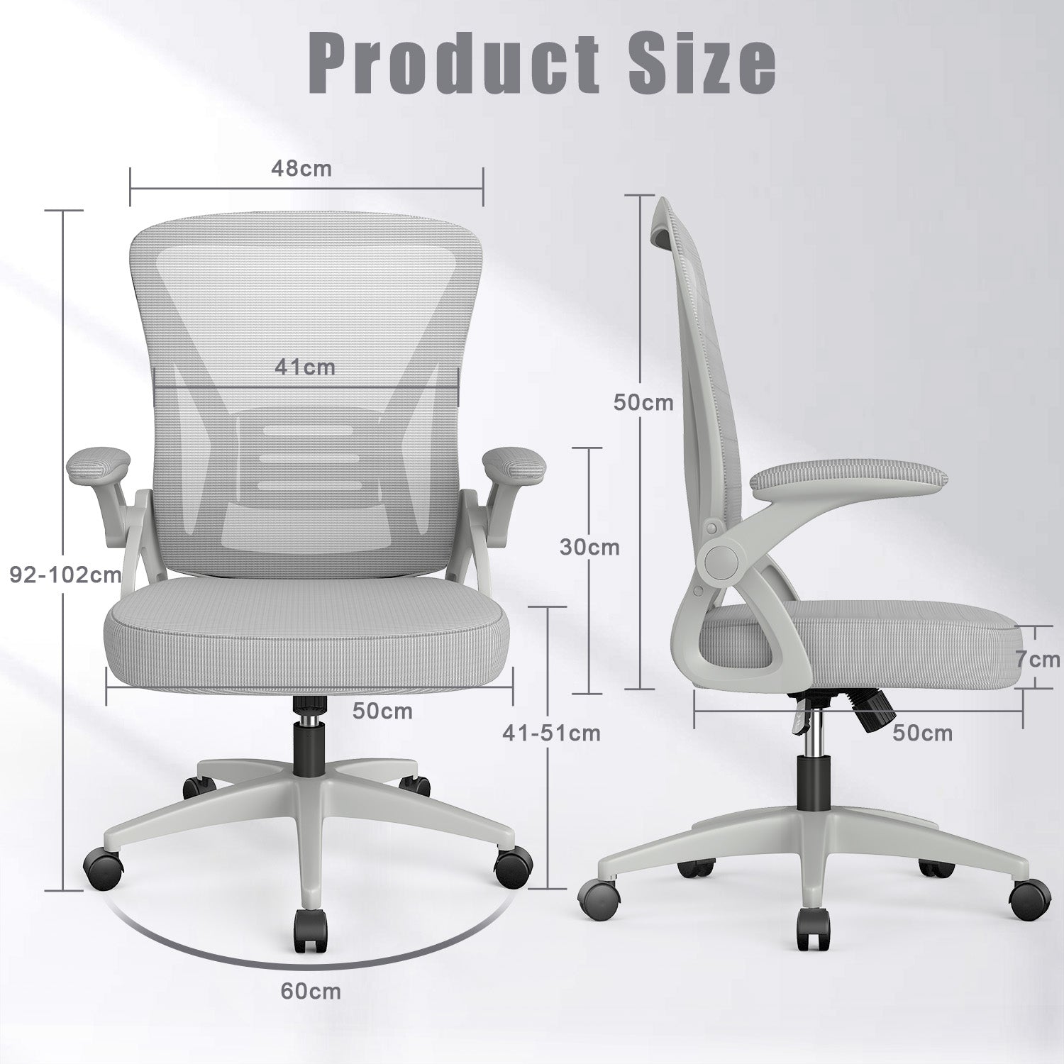 Office Chair Ergonomic Desk Chair with 90° Flip-up Armrest, Height Adjustable Office Desk Chair