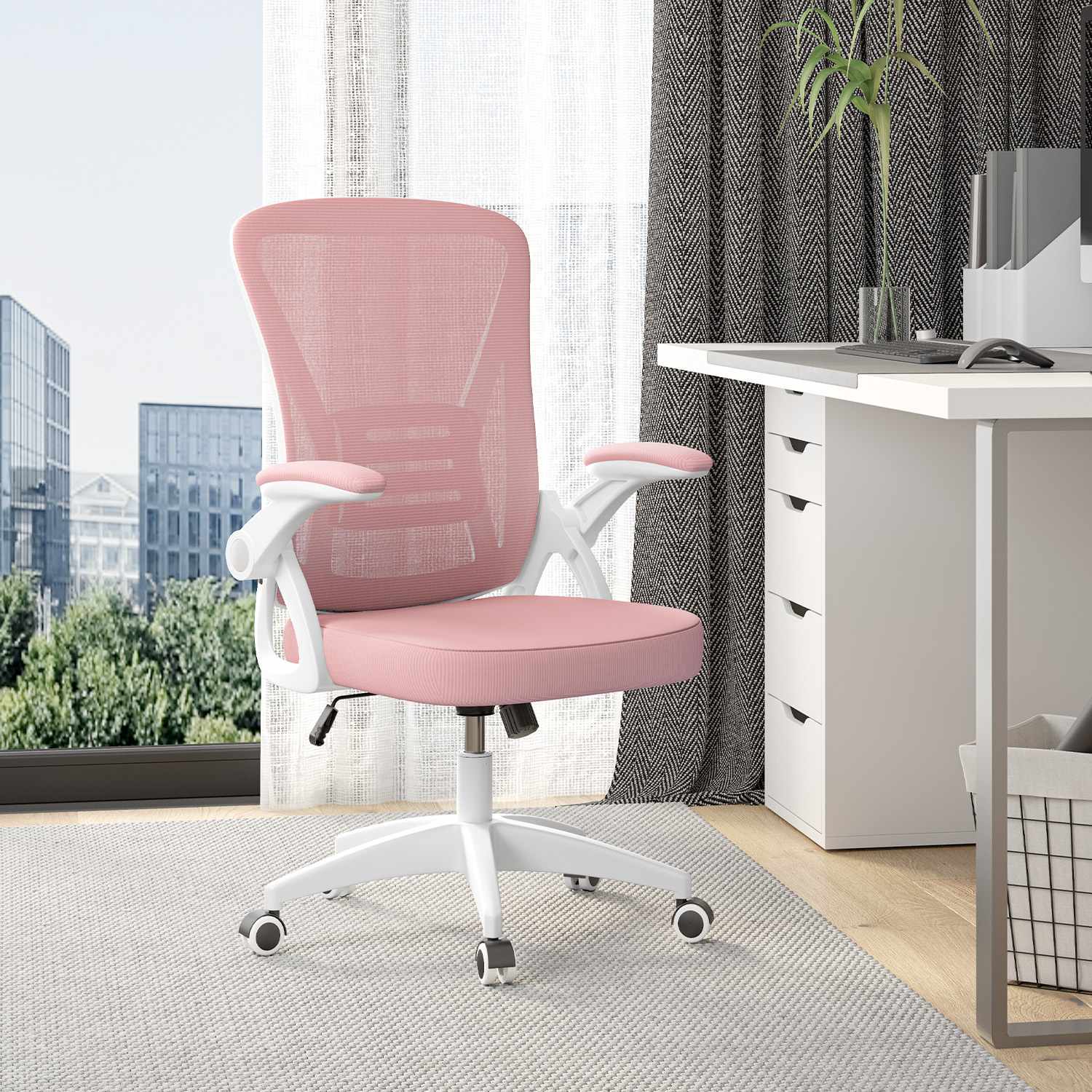 Office Chair Ergonomic Desk Chair with 90° Flip-up Armrest, Height Adjustable Office Desk Chair