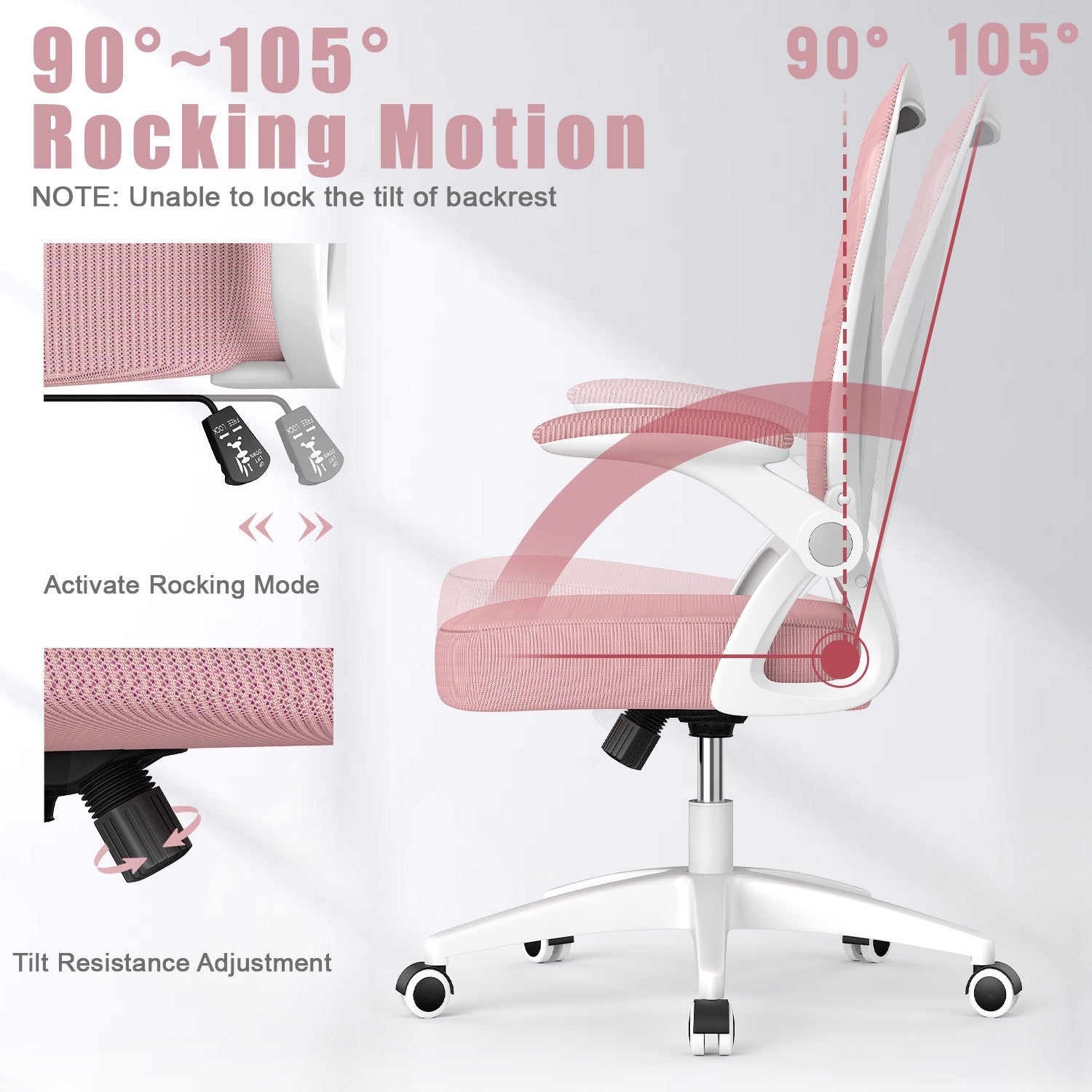 Office Chair Ergonomic Desk Chair with 90° Flip-up Armrest, Height Adjustable Office Desk Chair