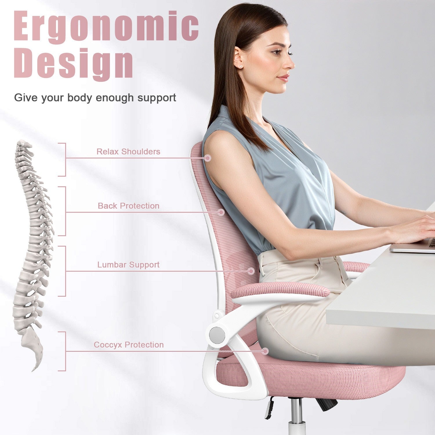 Office Chair Ergonomic Desk Chair with 90° Flip-up Armrest, Height Adjustable Office Desk Chair