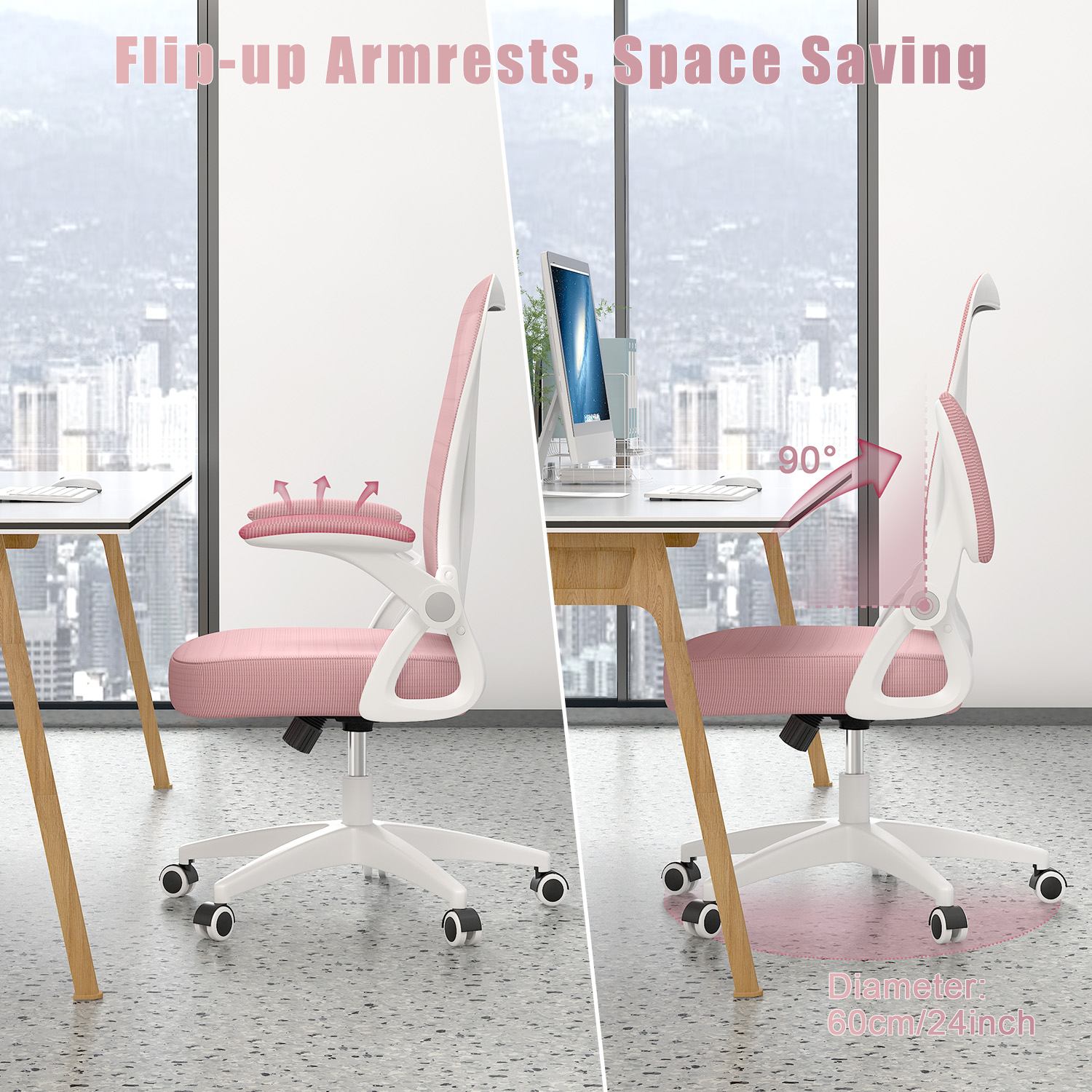 Office Chair Ergonomic Desk Chair with 90° Flip-up Armrest, Height Adjustable Office Desk Chair
