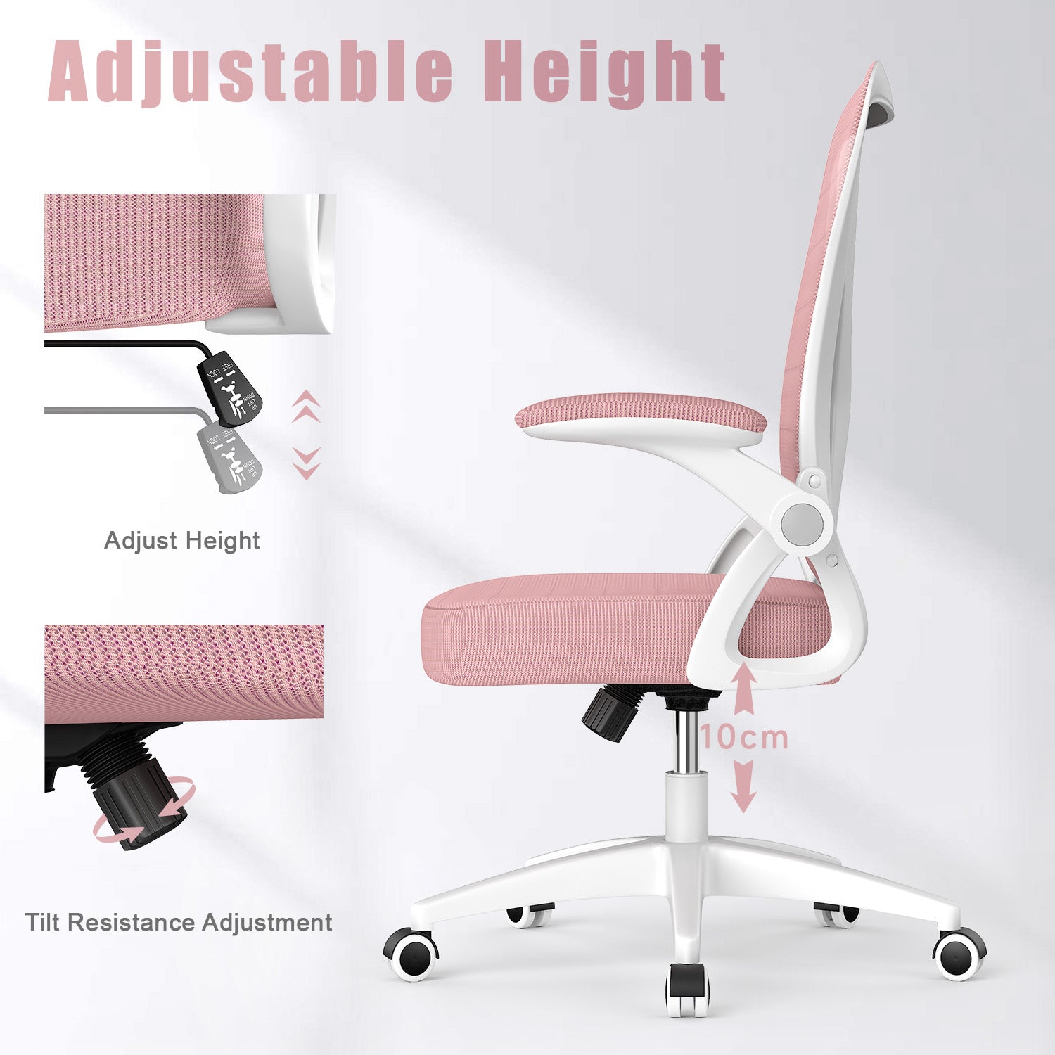 Office Chair Ergonomic Desk Chair with 90° Flip-up Armrest, Height Adjustable Office Desk Chair