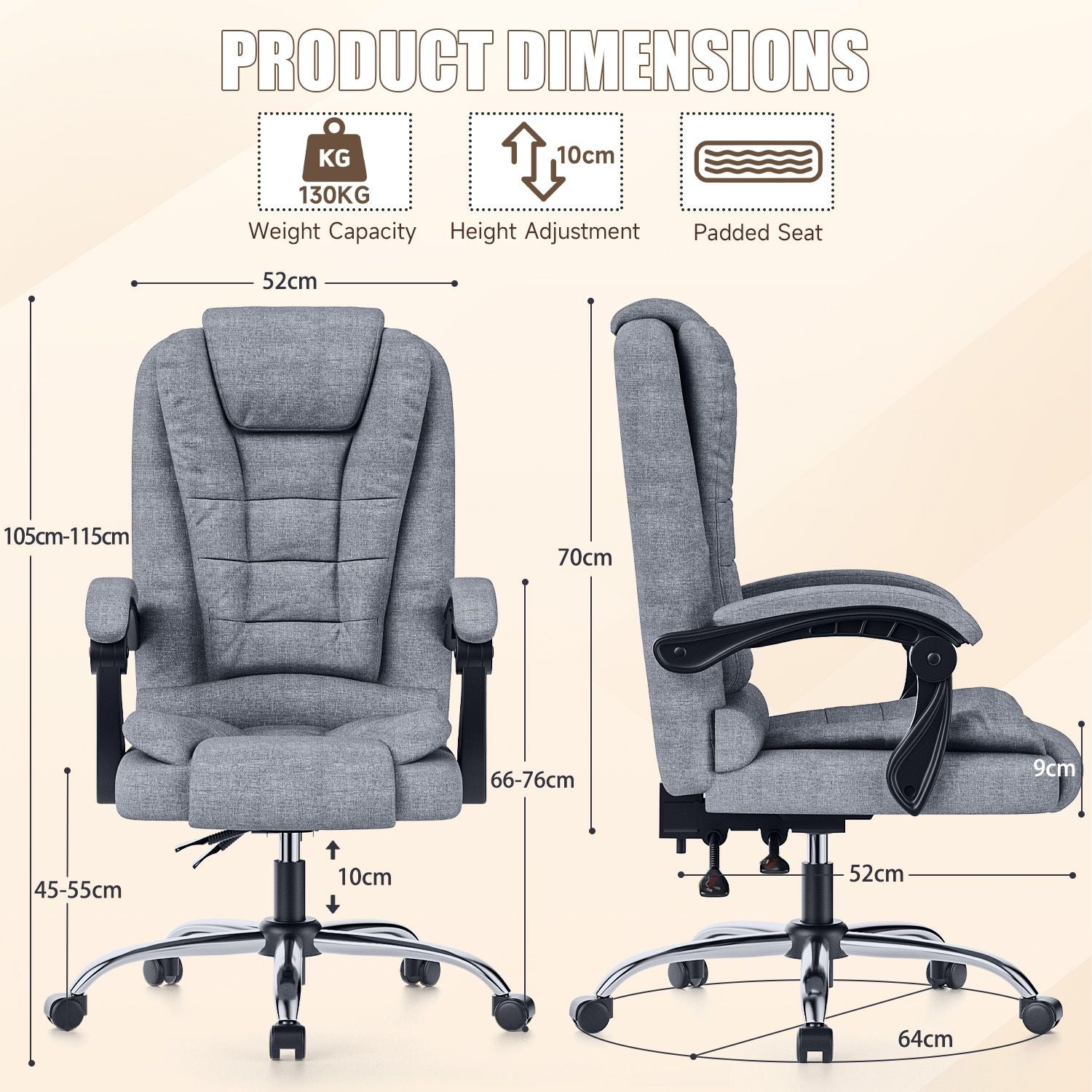Ergonomic Executive Office Chair PU Leather High Back Computer Desk Chair with Reclining Tilt Function for Home Office Working
