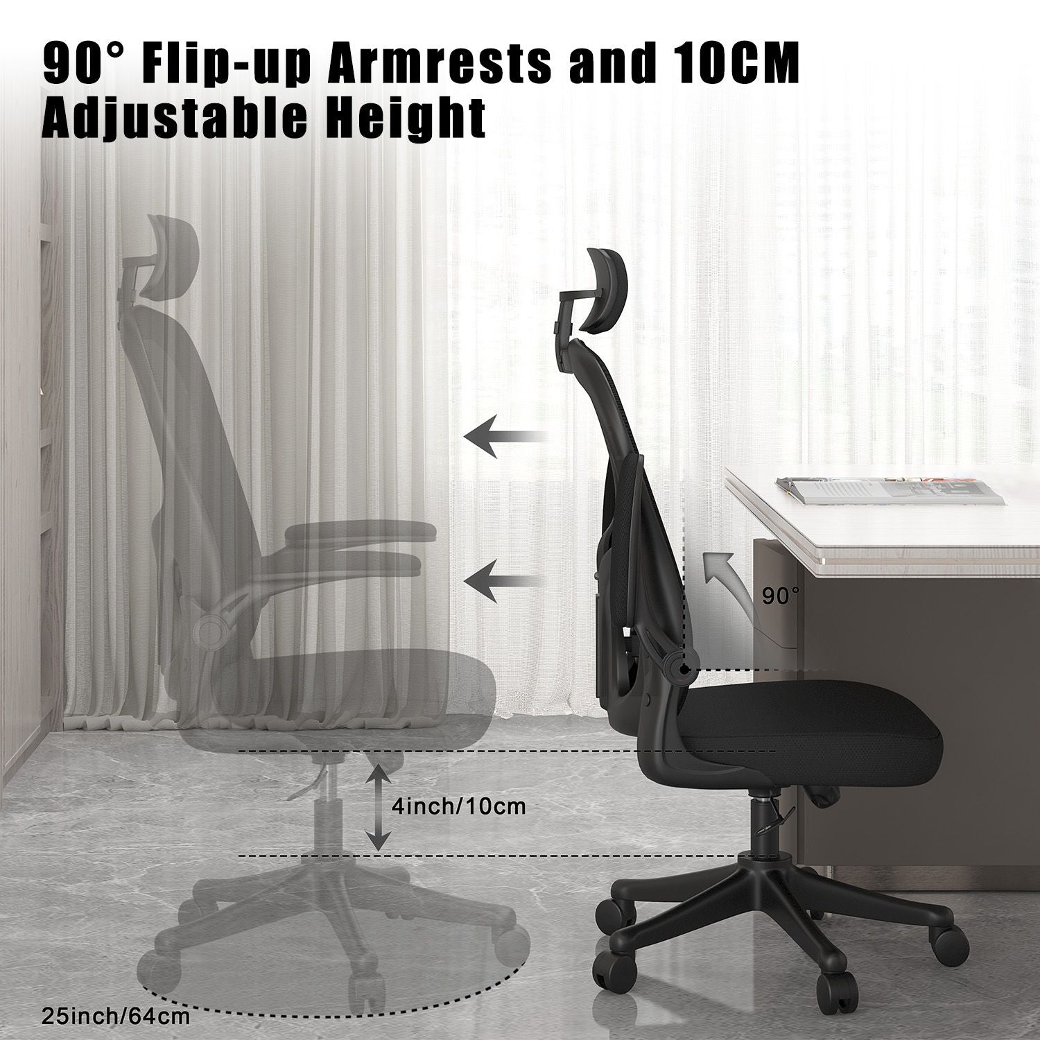 Office Chair Ergonomic Desk Chair, Executive Swivel Computer Chair with Padded Seat Cushion for Home/Office, Max Load 150kg