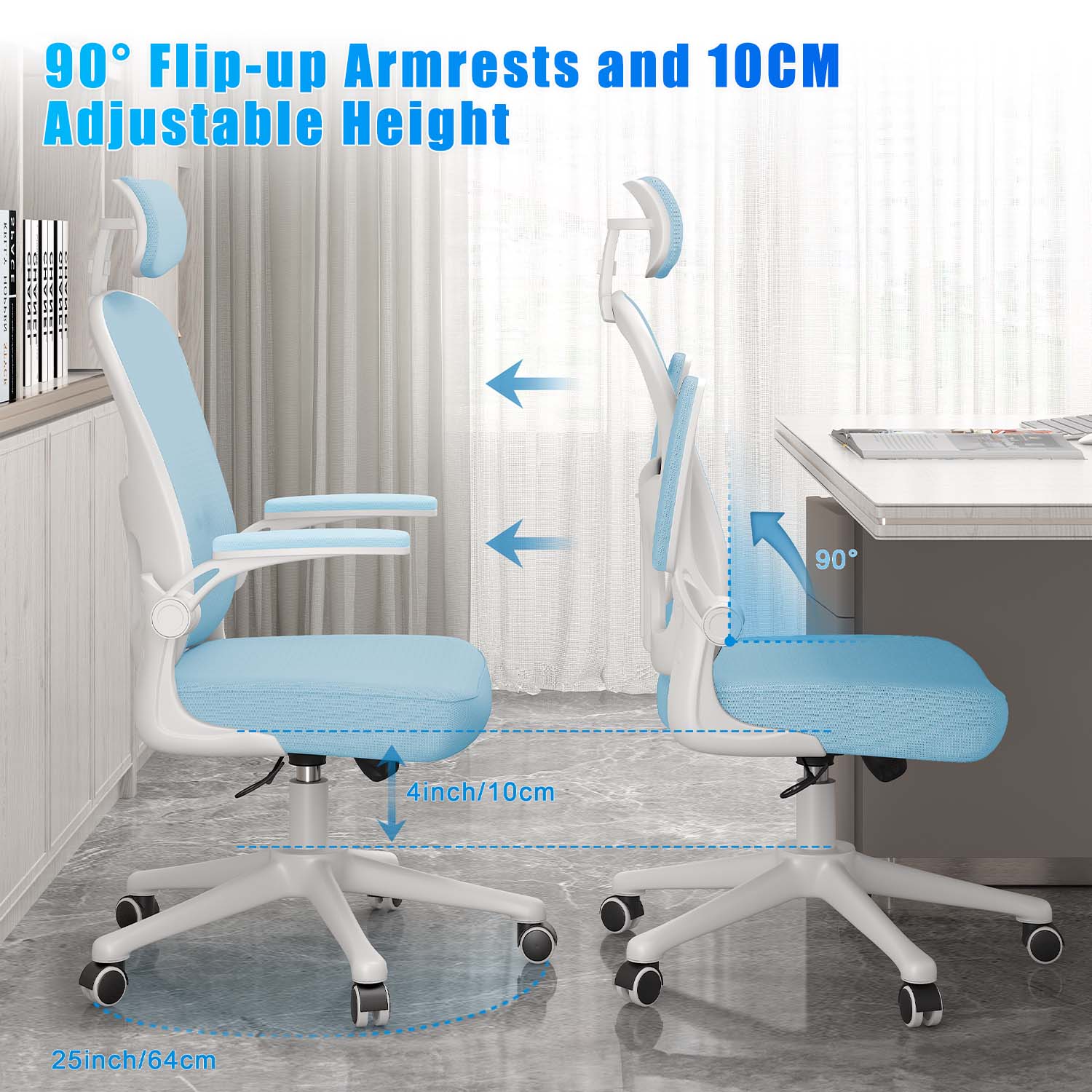 Office Chair Ergonomic Desk Chair, Executive Swivel Computer Chair with Padded Seat Cushion for Home/Office, Max Load 150kg