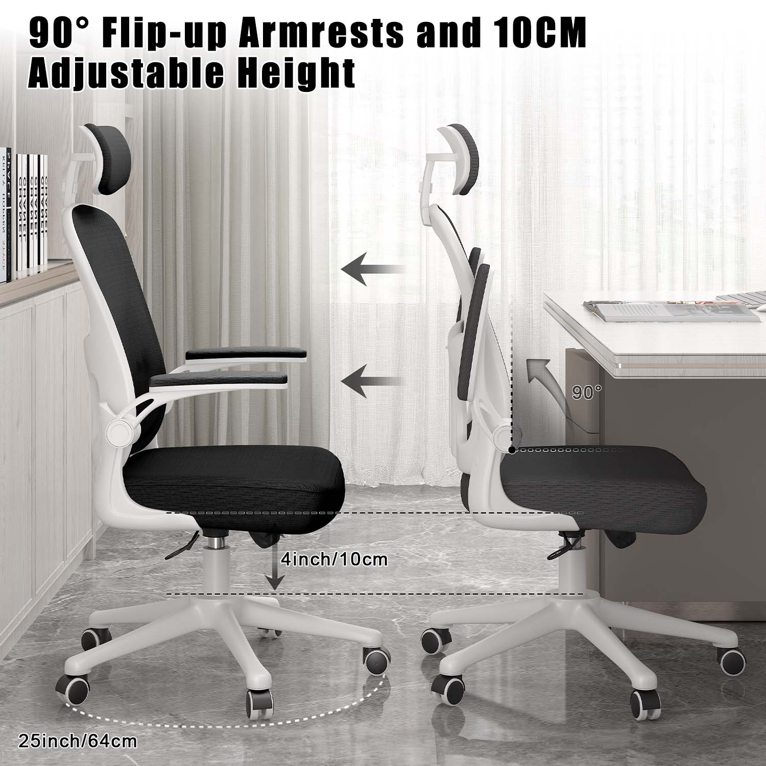 Office Chair Ergonomic Desk Chair, Executive Swivel Computer Chair with Padded Seat Cushion for Home/Office, Max Load 150kg