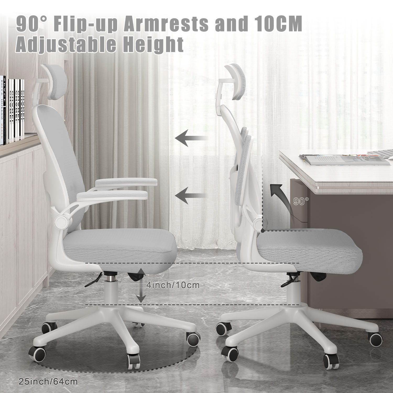 Office Chair Ergonomic Desk Chair, Executive Swivel Computer Chair with Padded Seat Cushion for Home/Office, Max Load 150kg