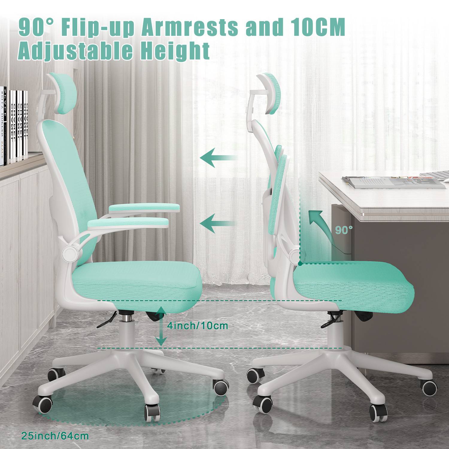 Office Chair Ergonomic Desk Chair, Executive Swivel Computer Chair with Padded Seat Cushion for Home/Office, Max Load 150kg