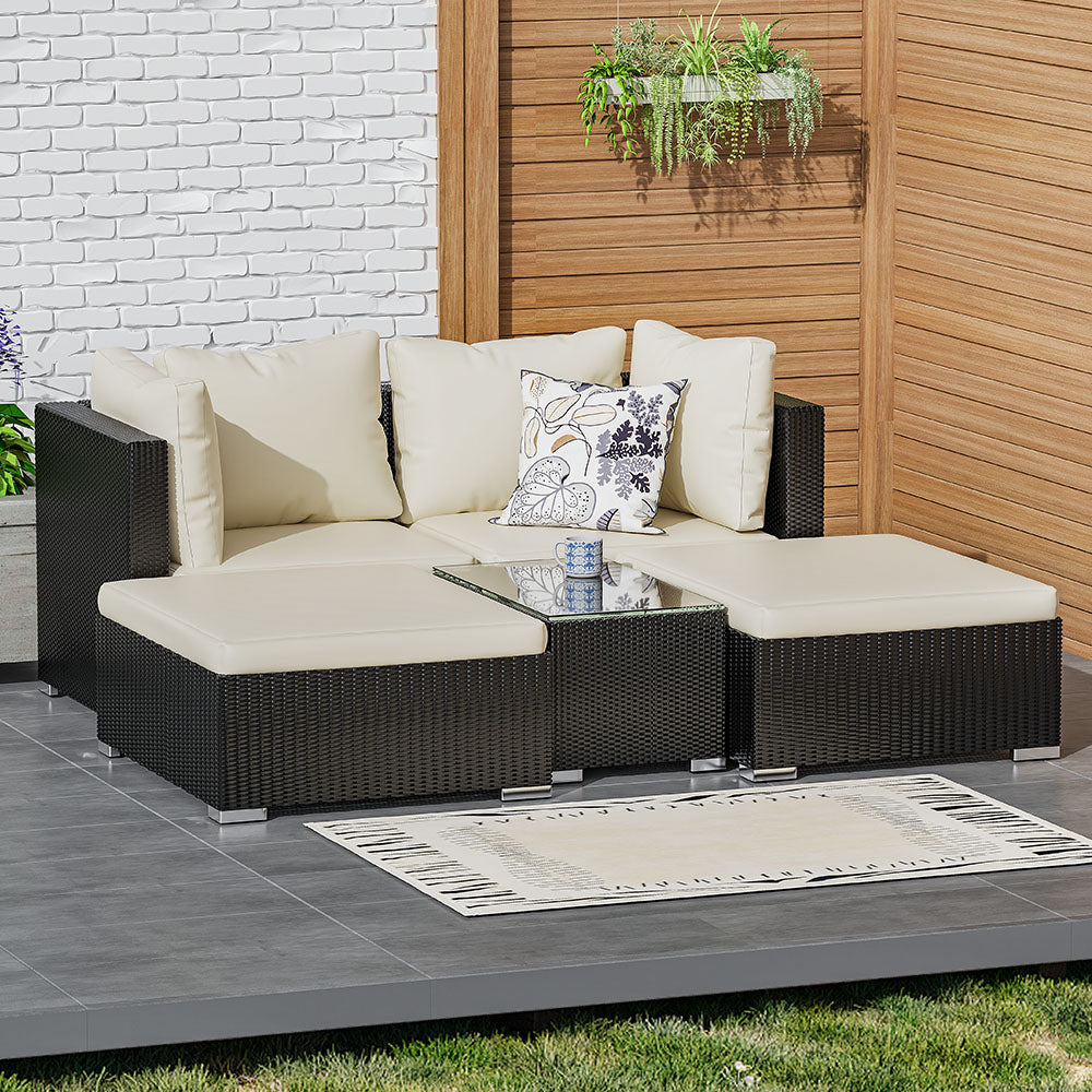 5PCS Rattan Sofa Lounge Set with Footstools and Coffee Table