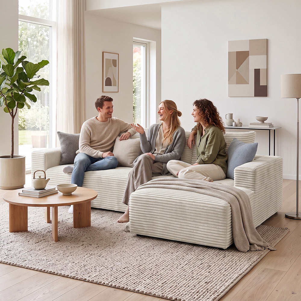 L-Shaped Boneless Modular Sofa Corduroy Sectional Couch with Chaise, No Assembly Required