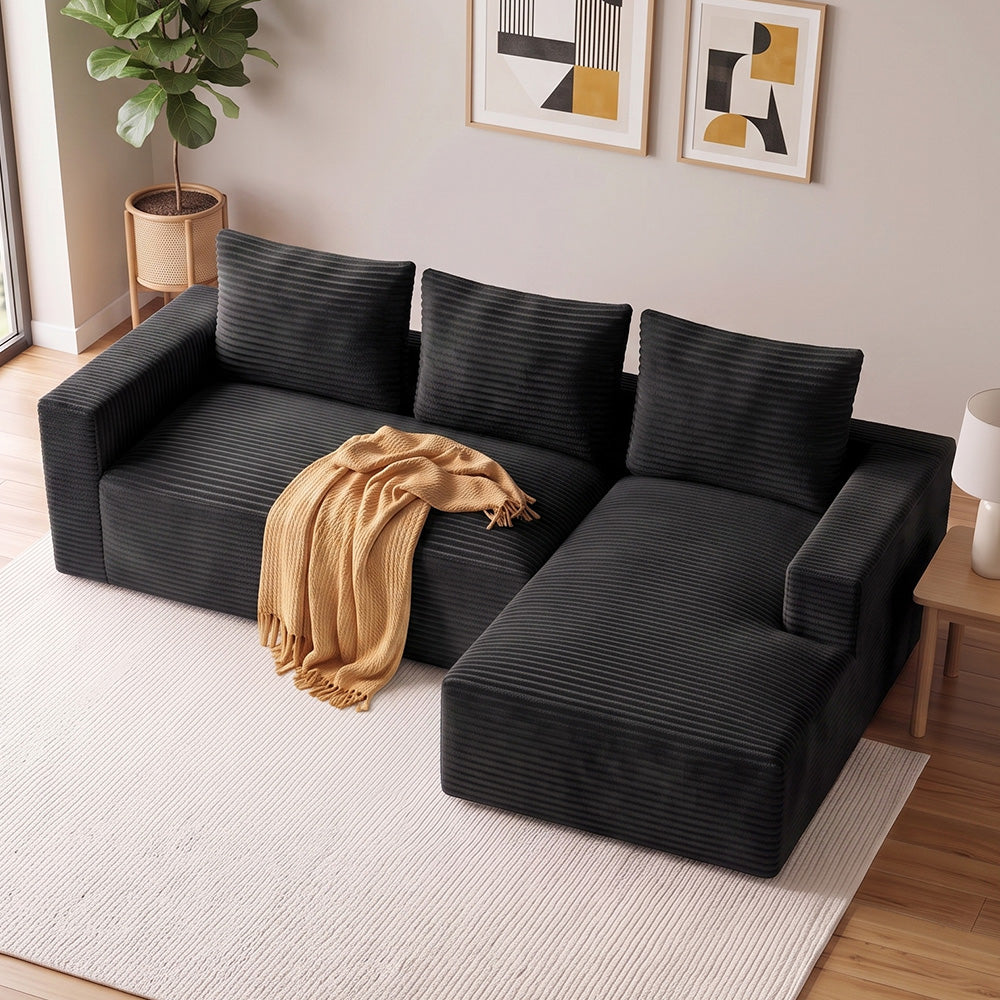 L-Shaped Boneless Modular Sofa Corduroy Sectional Couch with Chaise, No Assembly Required