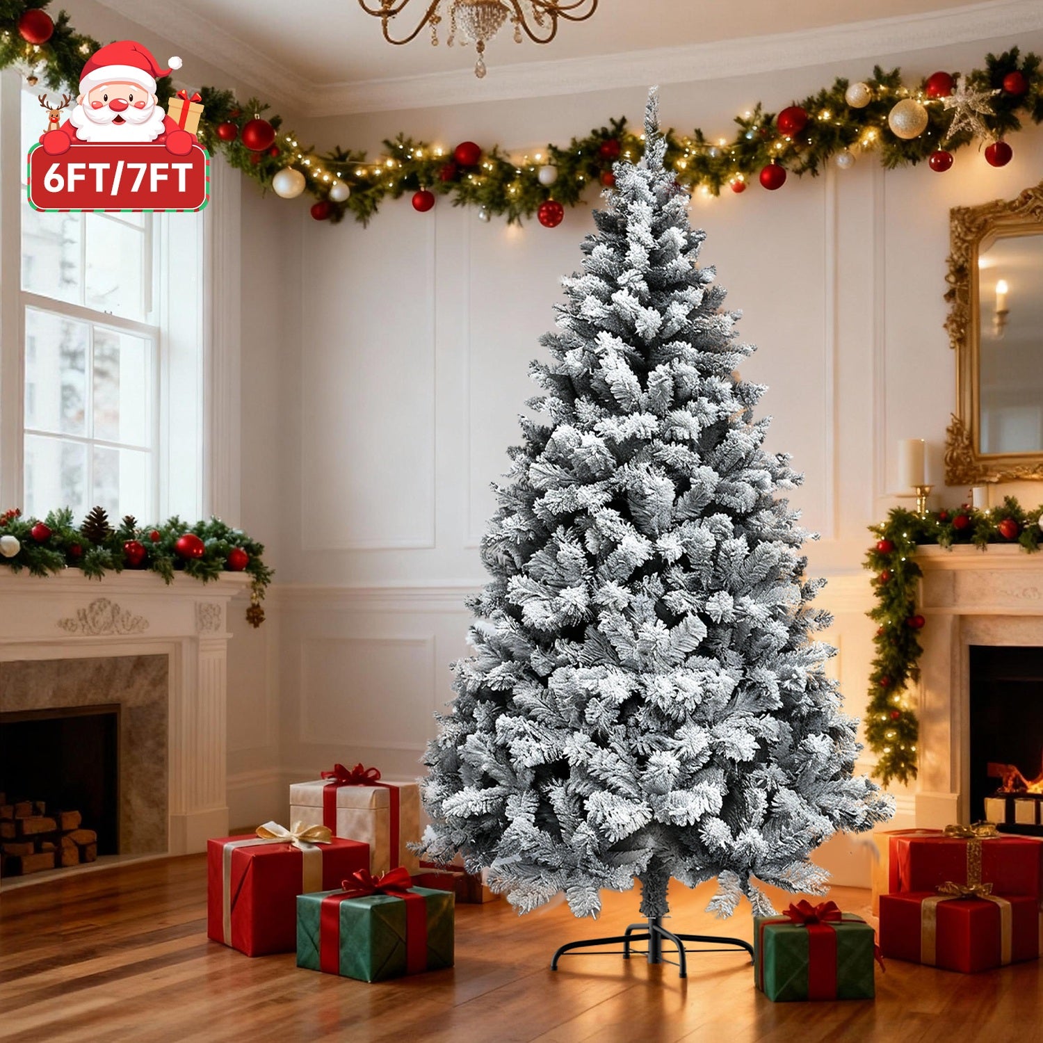 Artificial Christmas Tree Foldable Flocked Trees with Metal Stand Xmas Decoration