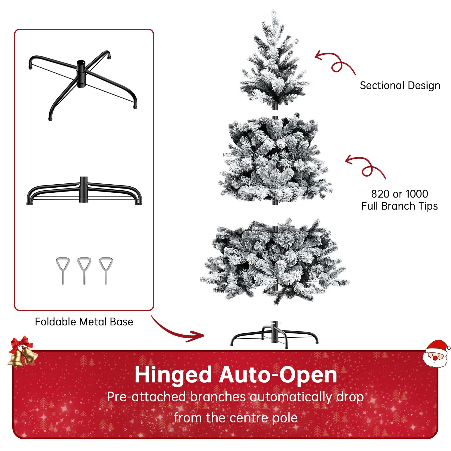 Artificial Christmas Tree Foldable Flocked Trees with Metal Stand Xmas Decoration