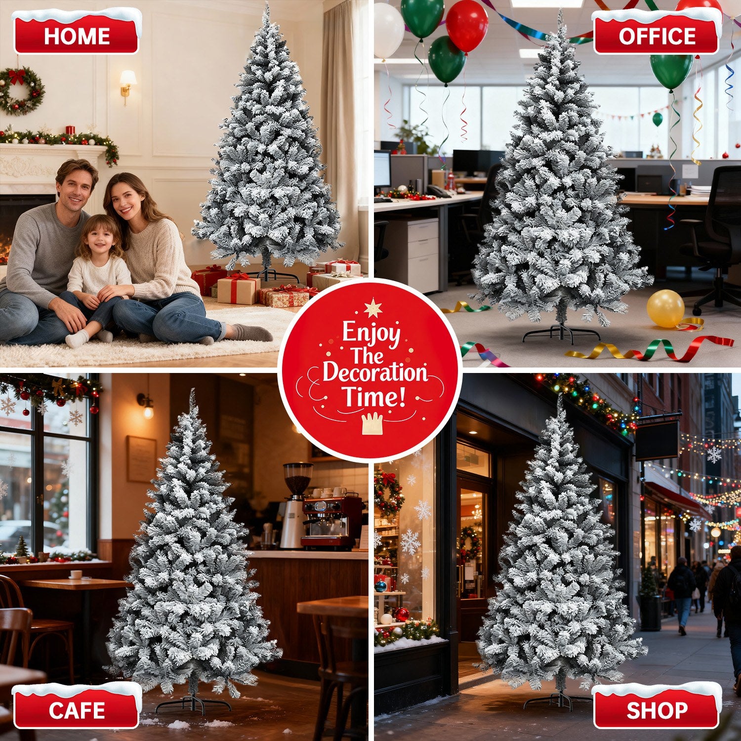Artificial Christmas Tree Foldable Flocked Trees with Metal Stand Xmas Decoration