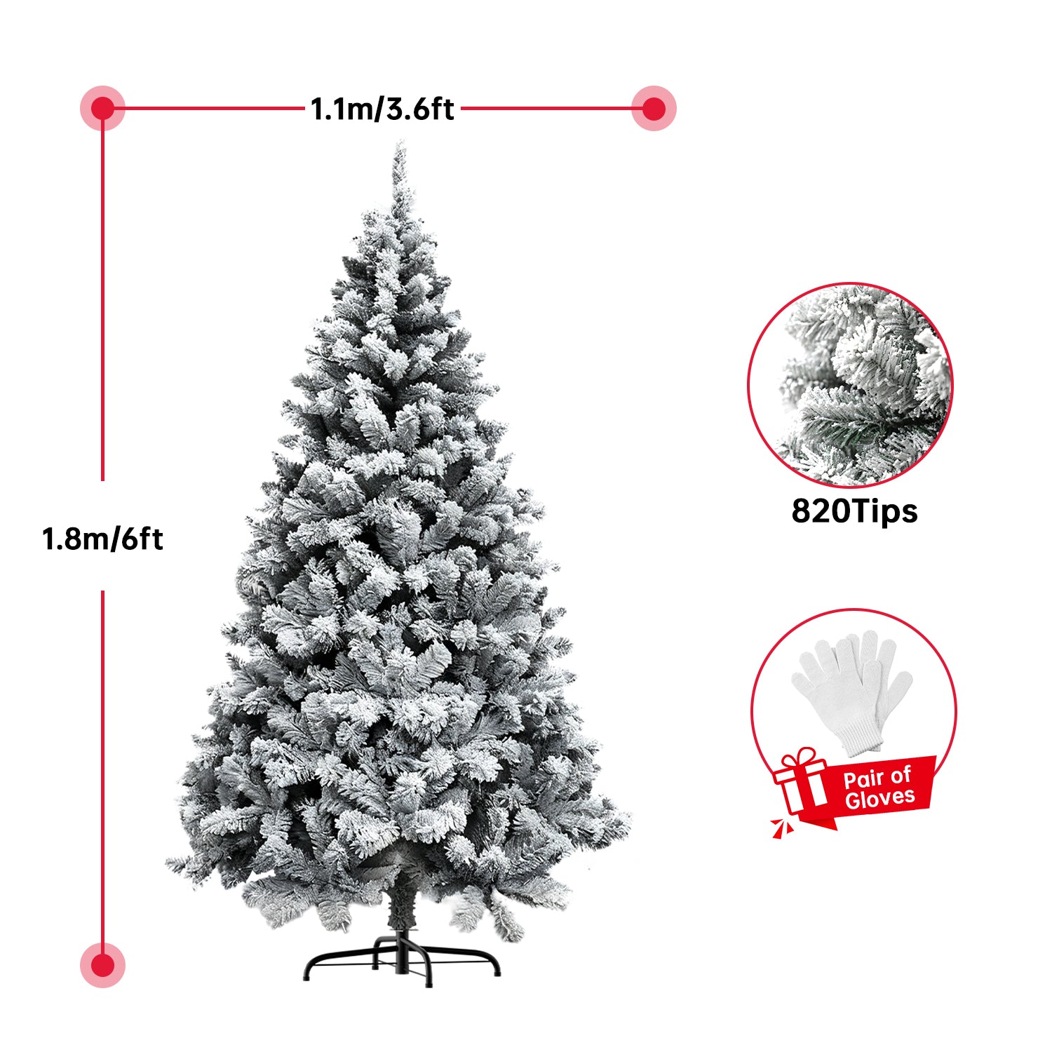 Artificial Christmas Tree Foldable Flocked Trees with Metal Stand Xmas Decoration