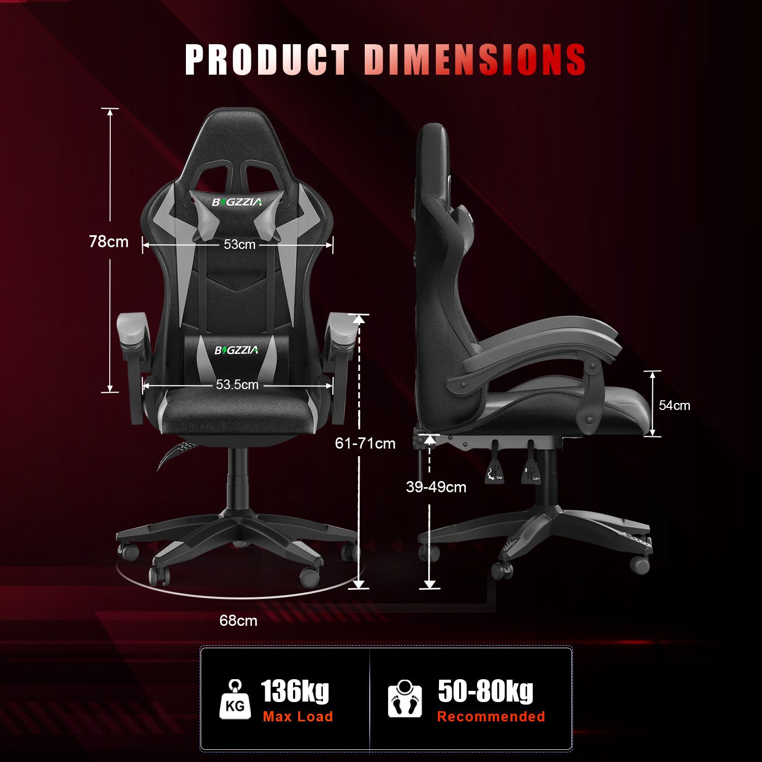 Ergonomic Gaming Chair with RGB LED Lights, Reclining, Headrest and Lumbar Support Racing Style