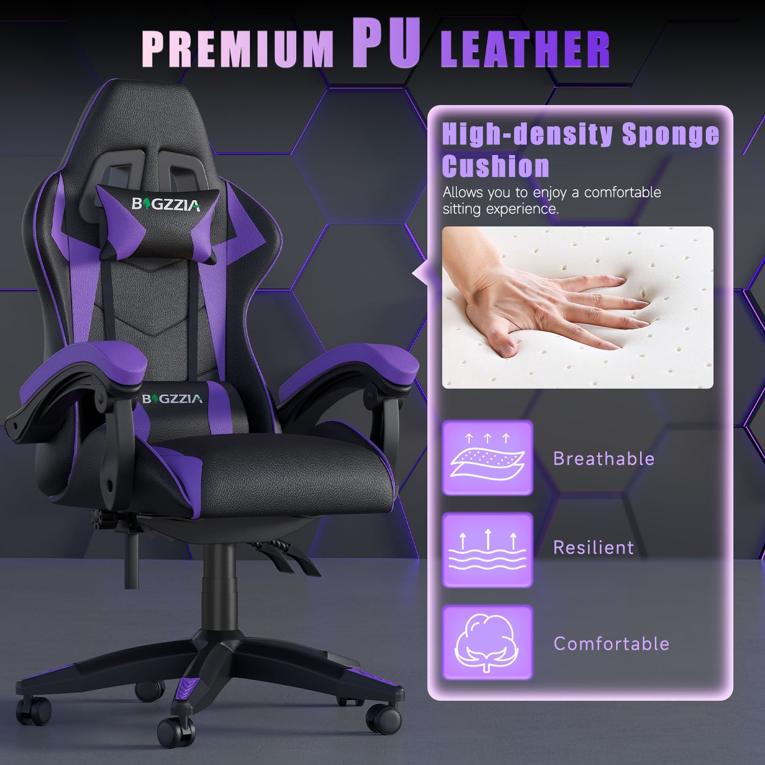 Gaming Chair Ergonomic Design with Headrest and Lumbar Pillow Rotatable Home PU Leather Office Chair