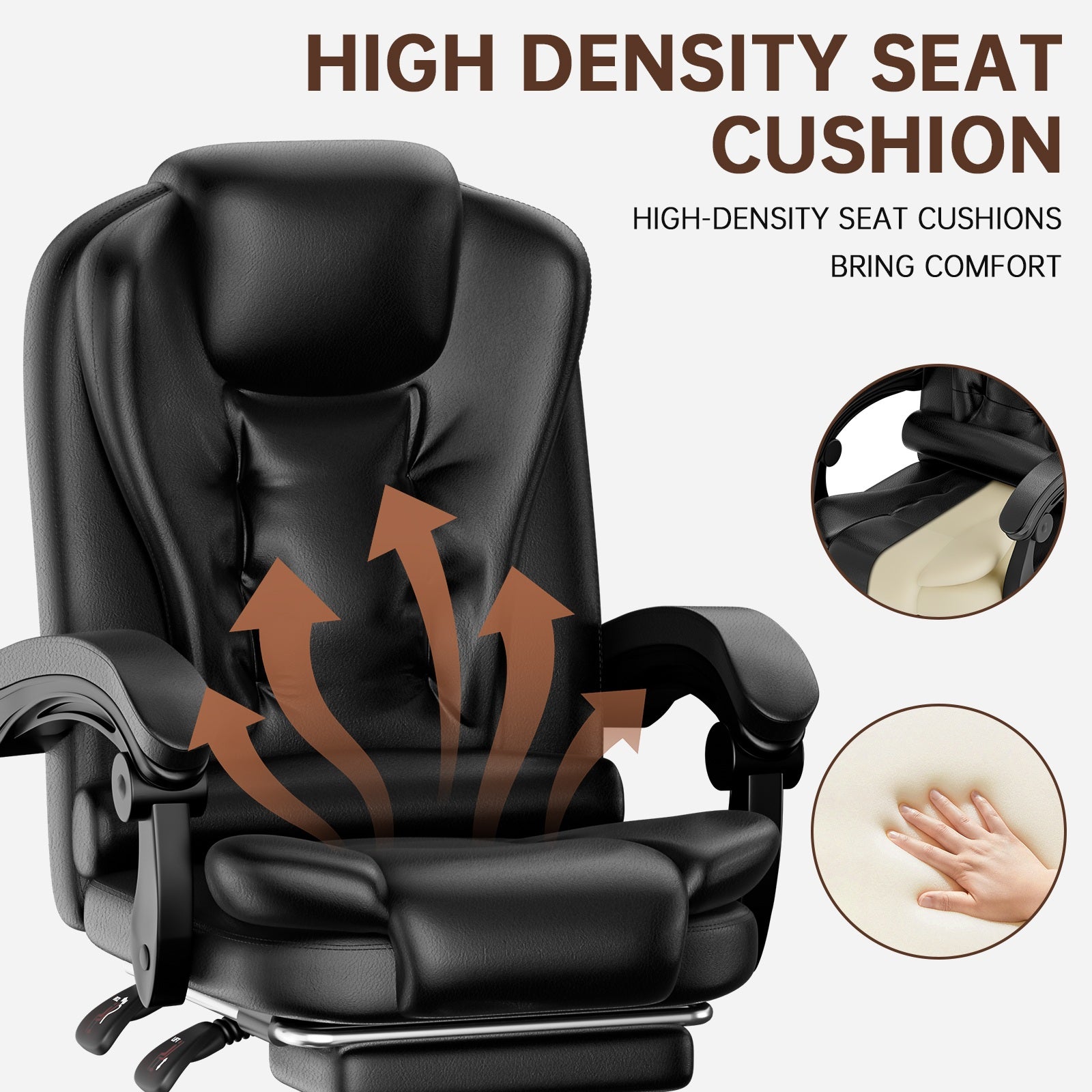 Ergonomic Executive Office Chair PU Leather High Back Computer Desk Chair with Reclining Tilt Function for Home Office Working
