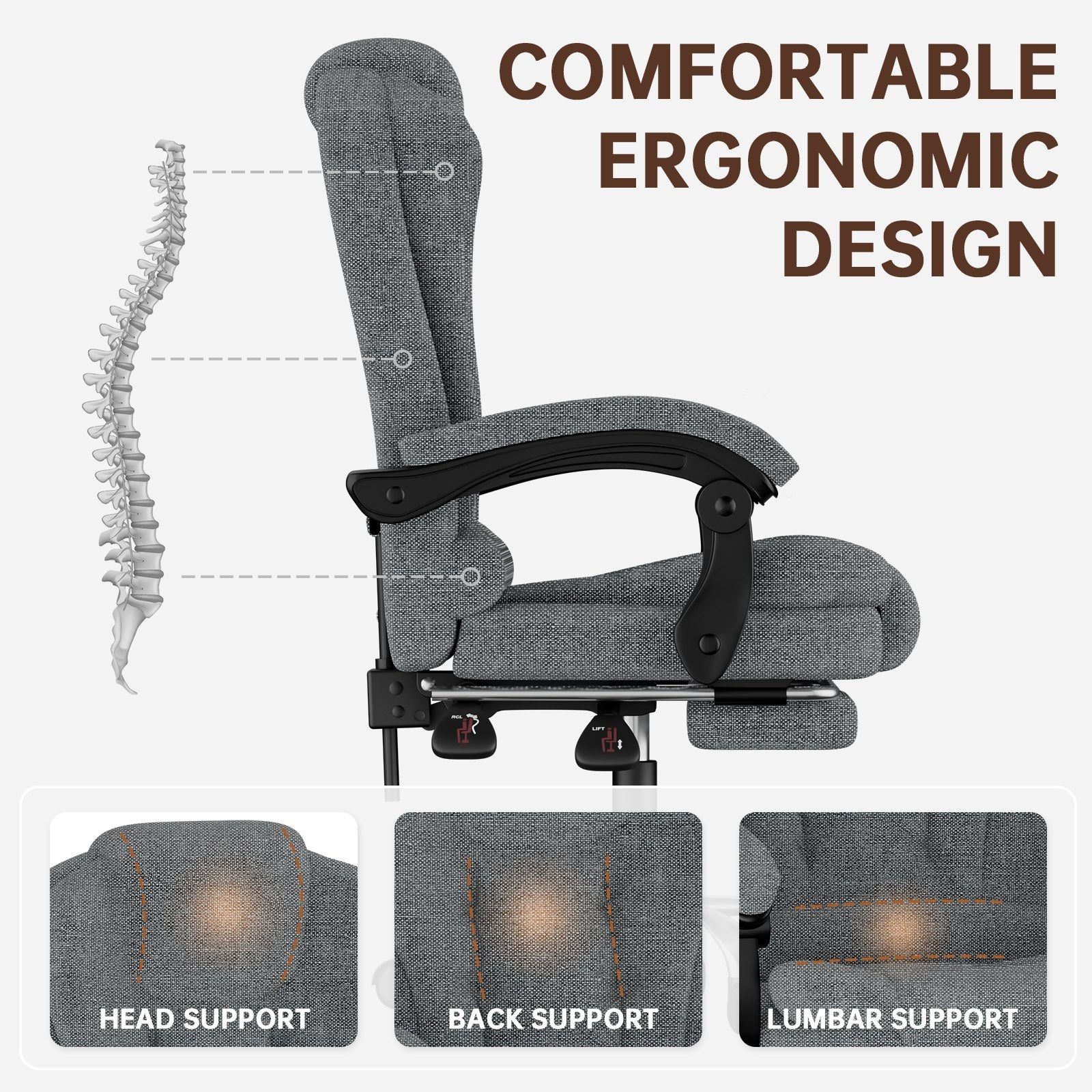 Ergonomic Executive Office Chair PU Leather High Back Computer Desk Chair with Reclining Tilt Function for Home Office Working