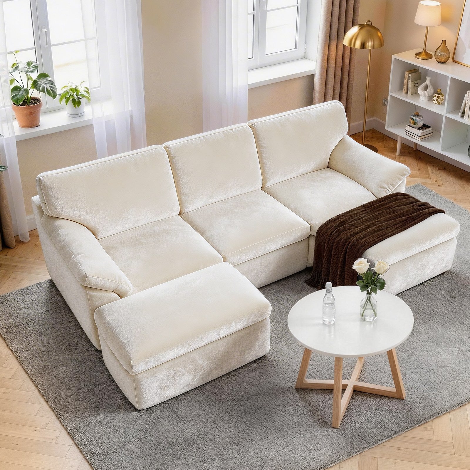 5 Seats U-shaped Sectional Sofa Boneless Couch Cloud Comfy Modular Sofa, Free Combination