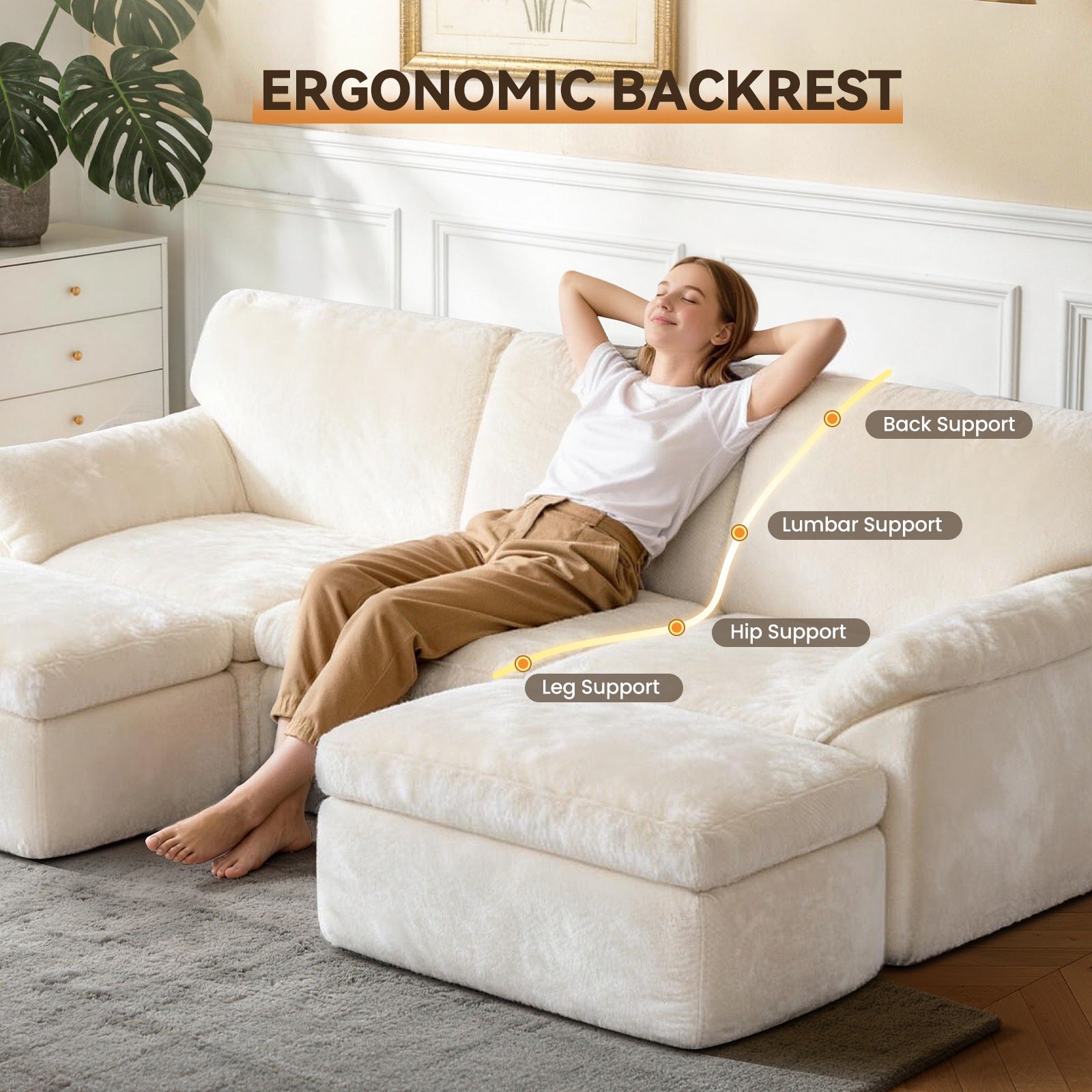 5 Seats U-shaped Sectional Sofa Boneless Couch Cloud Comfy Modular Sofa, Free Combination