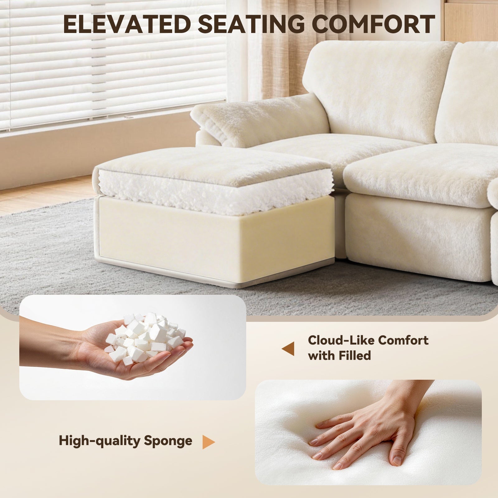 5 Seats U-shaped Sectional Sofa Boneless Couch Cloud Comfy Modular Sofa, Free Combination