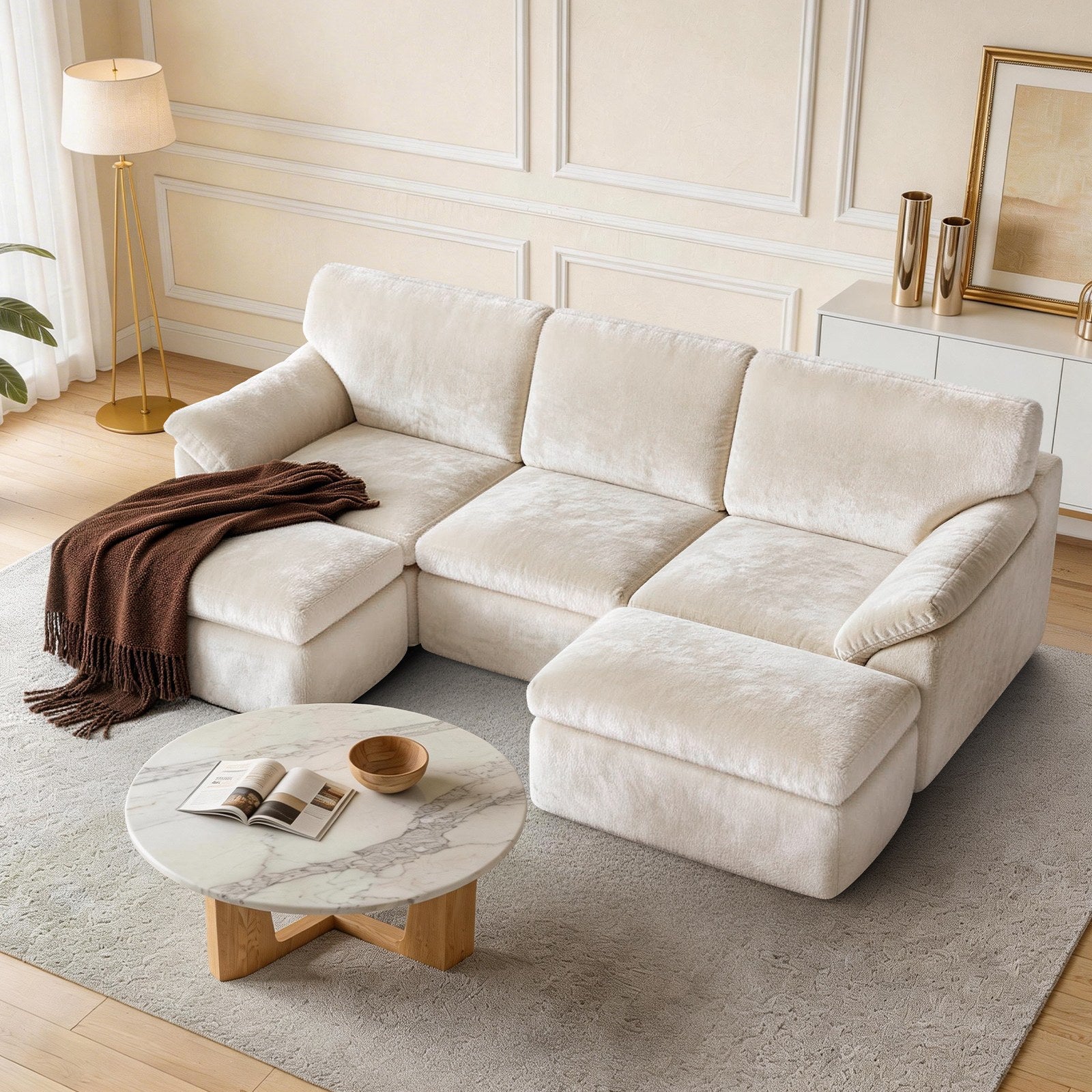 5 Seats U-shaped Sectional Sofa Boneless Couch Cloud Comfy Modular Sofa, Free Combination