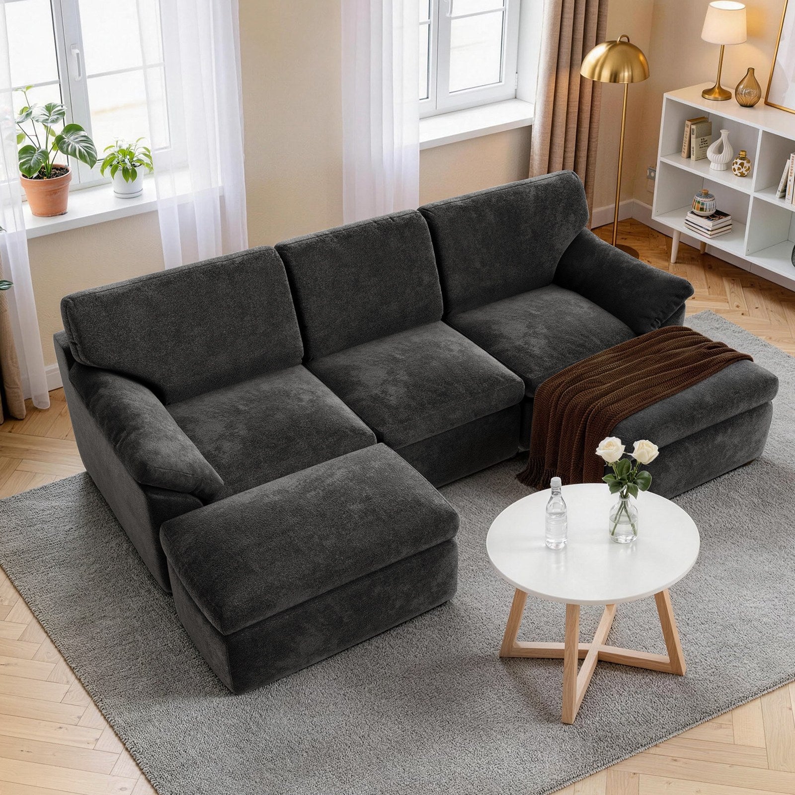 5 Seats U-shaped Sectional Sofa Boneless Couch Cloud Comfy Modular Sofa, Free Combination