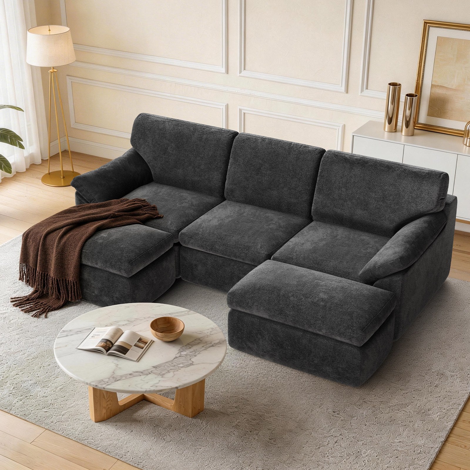 5 Seats U-shaped Sectional Sofa Boneless Couch Cloud Comfy Modular Sofa, Free Combination