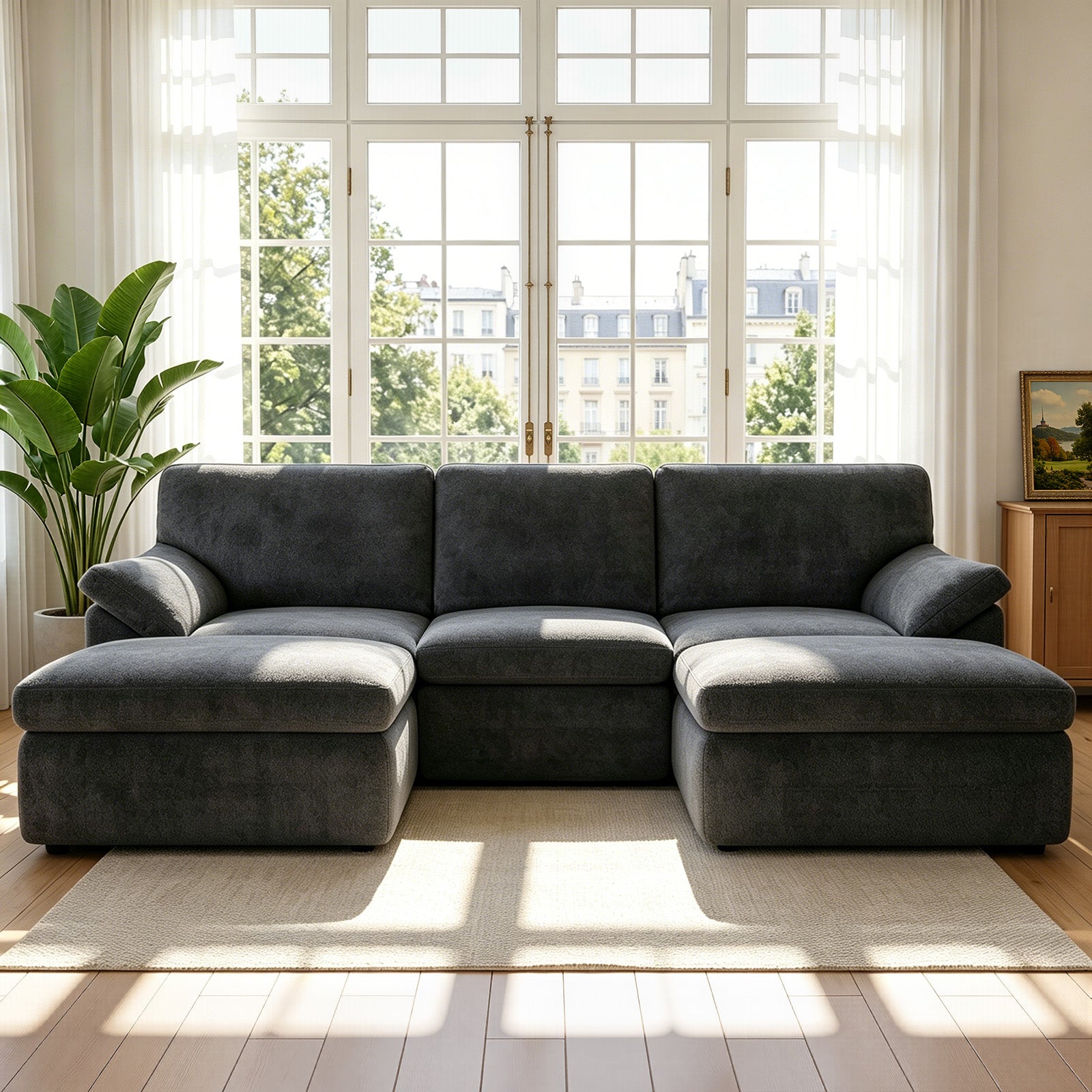 5 Seats U-shaped Sectional Sofa Boneless Couch Cloud Comfy Modular Sofa, Free Combination