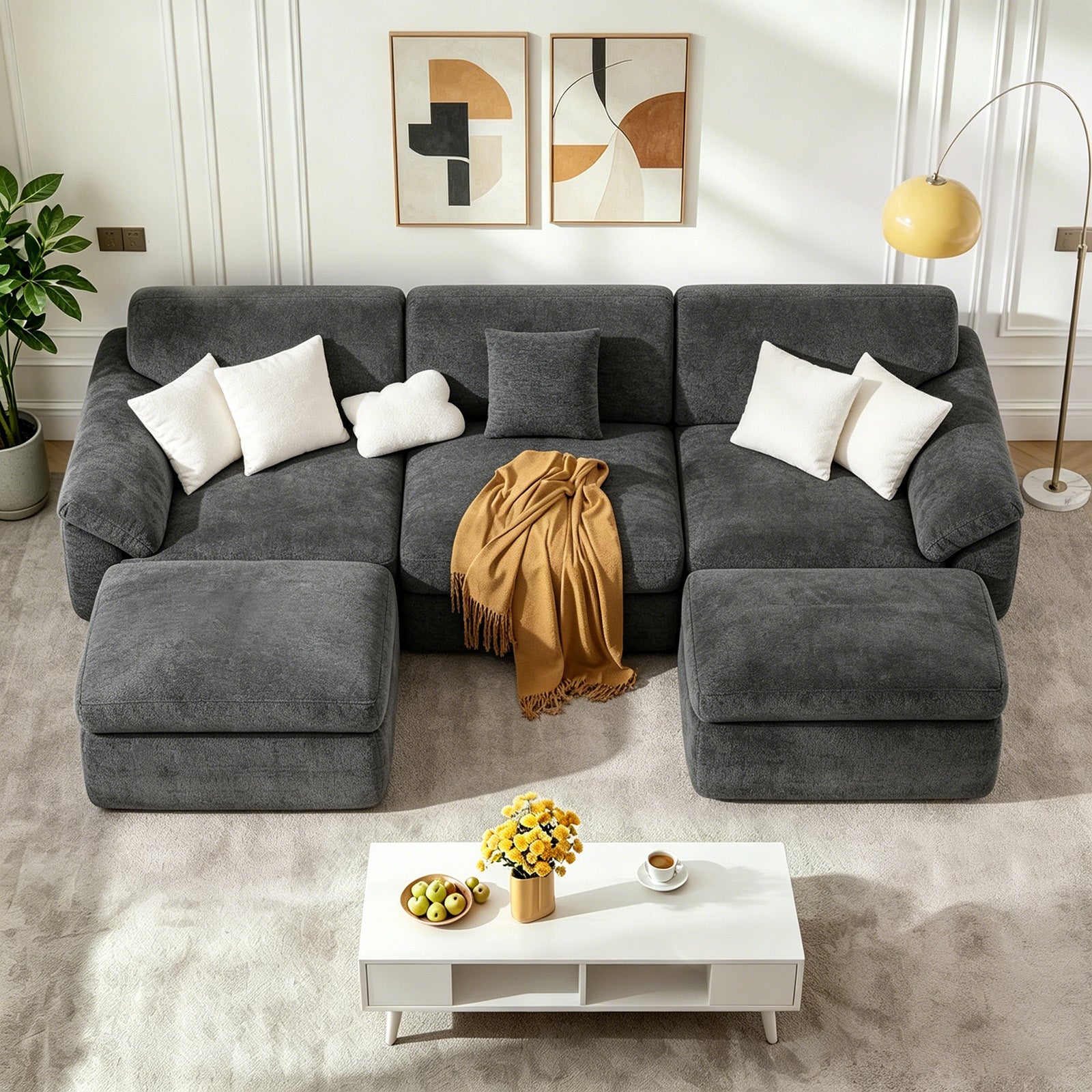 5 Seats U-shaped Sectional Sofa Boneless Couch Cloud Comfy Modular Sofa, Free Combination