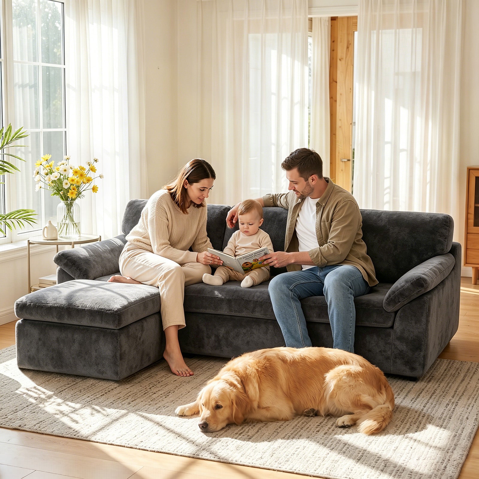 5 Seats U-shaped Sectional Sofa Boneless Couch Cloud Comfy Modular Sofa, Free Combination