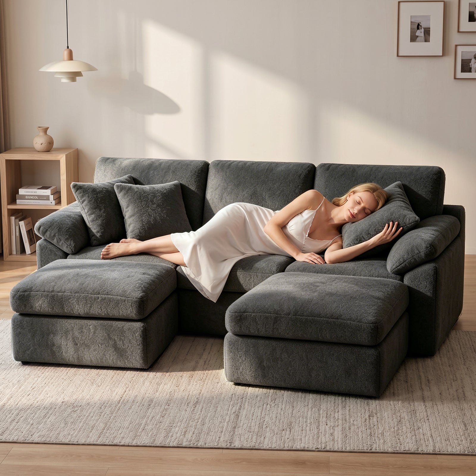 5 Seats U-shaped Sectional Sofa Boneless Couch Cloud Comfy Modular Sofa, Free Combination