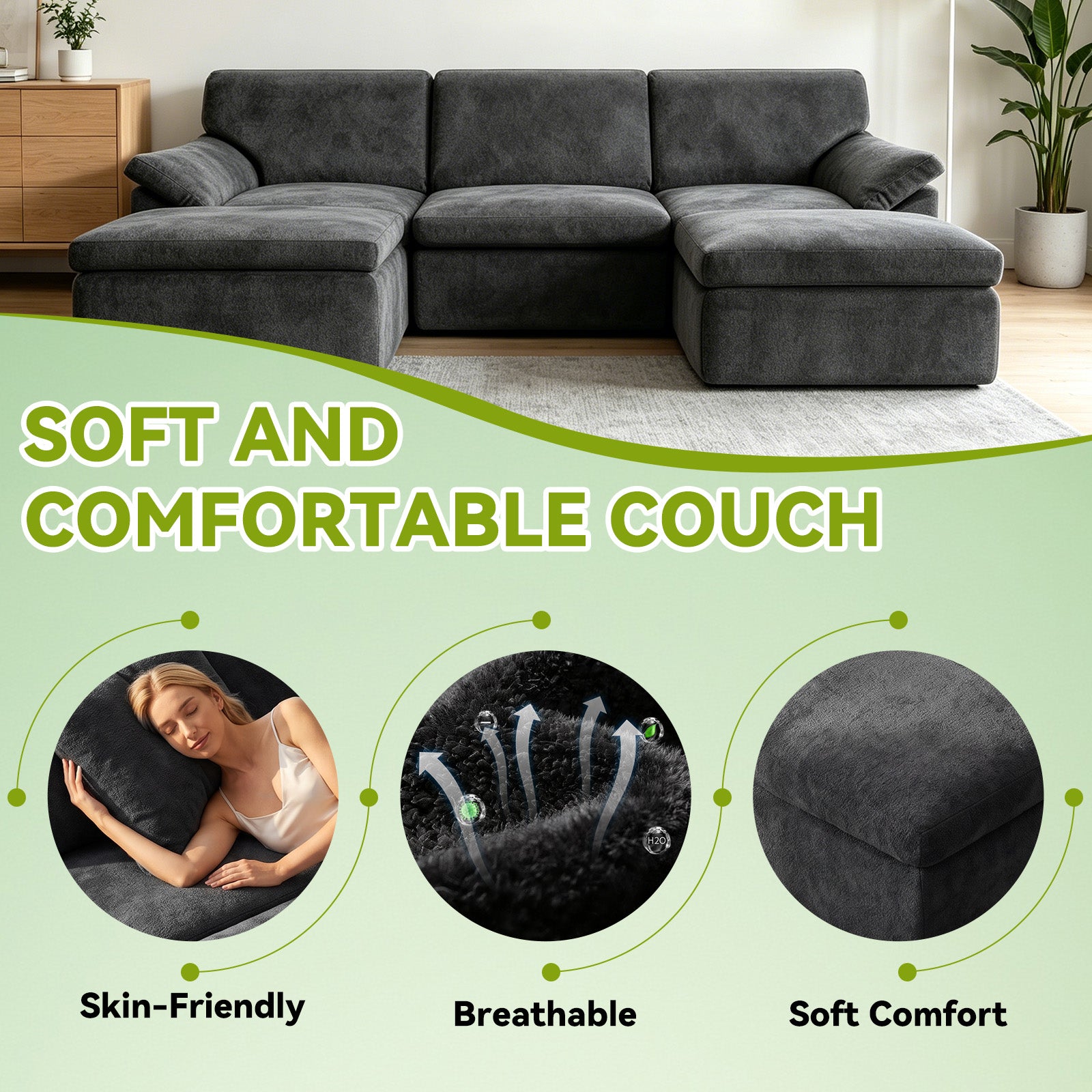 5 Seats U-shaped Sectional Sofa Boneless Couch Cloud Comfy Modular Sofa, Free Combination