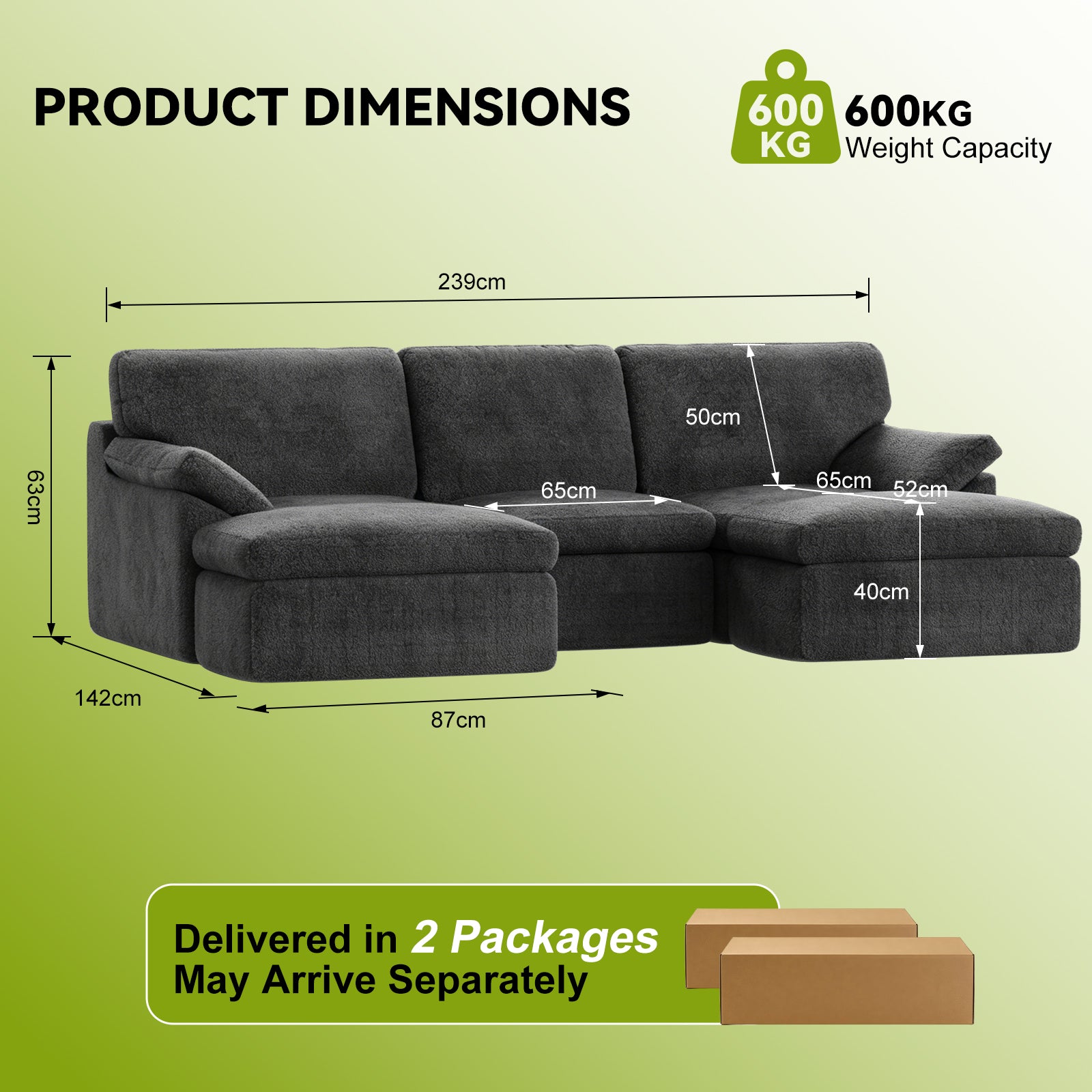 5 Seats U-shaped Sectional Sofa Boneless Couch Cloud Comfy Modular Sofa, Free Combination