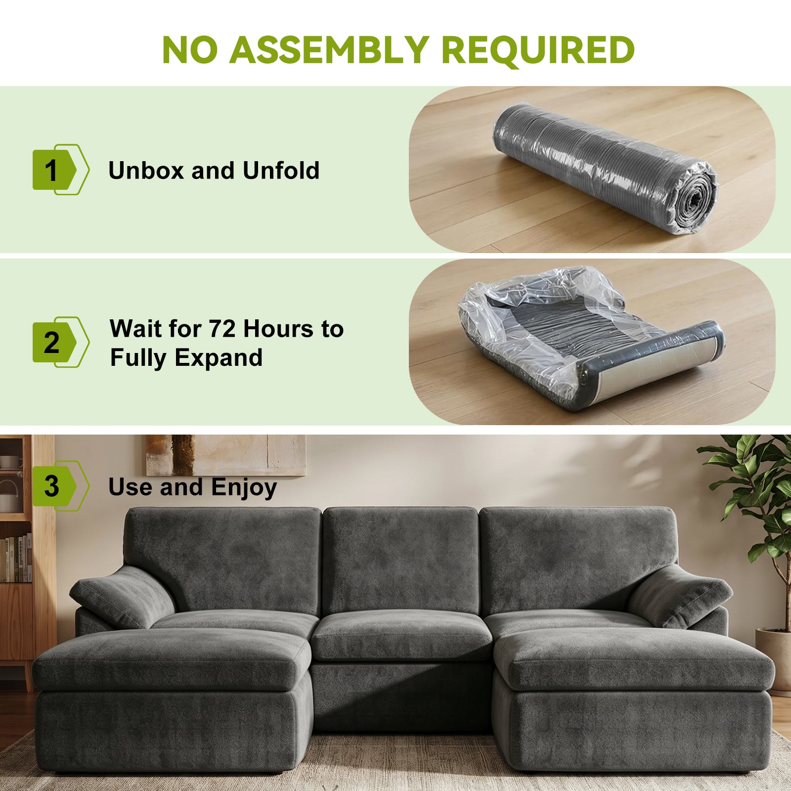 5 Seats U-shaped Sectional Sofa Boneless Couch Cloud Comfy Modular Sofa, Free Combination
