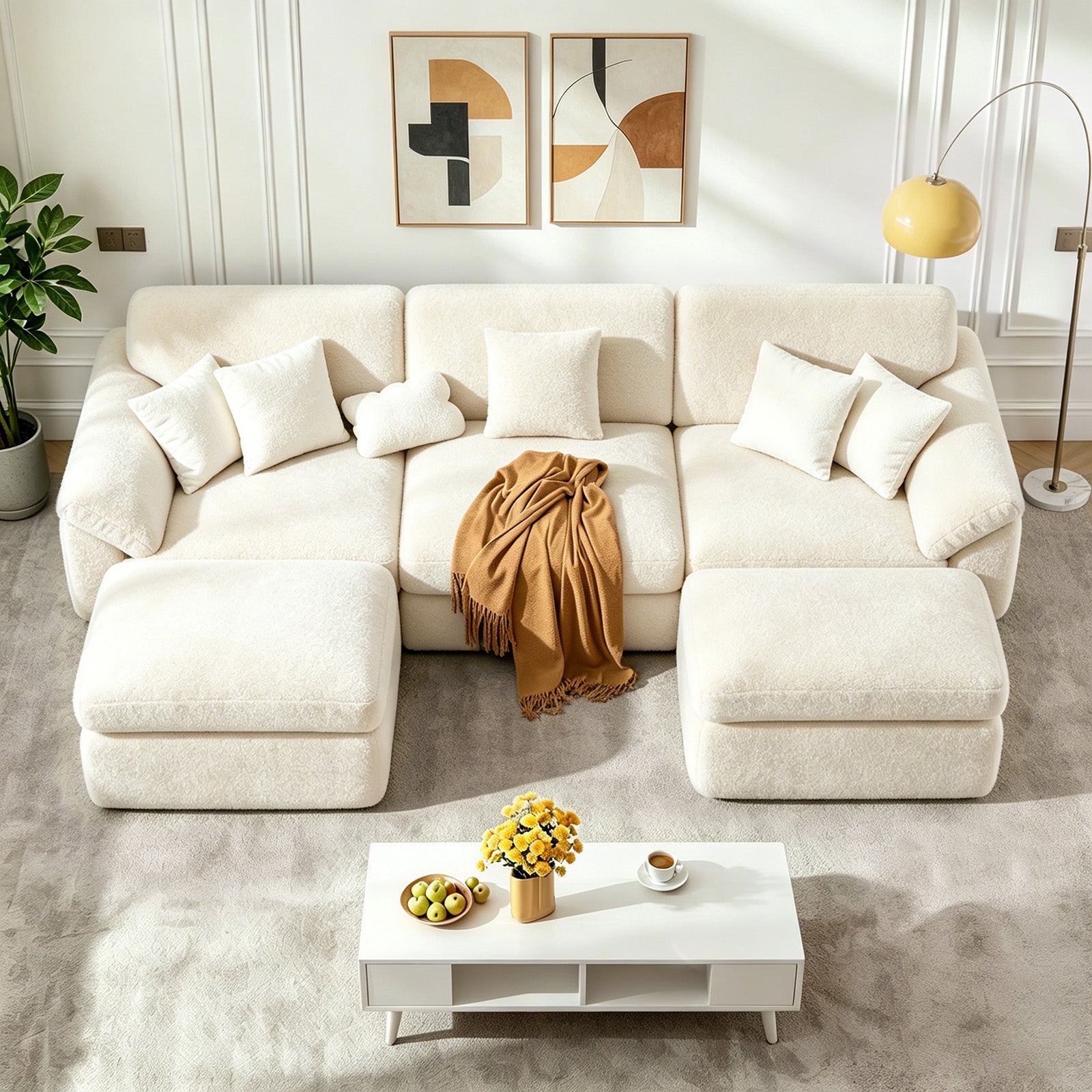 5 Seats U-shaped Sectional Sofa Boneless Couch Cloud Comfy Modular Sofa, Free Combination