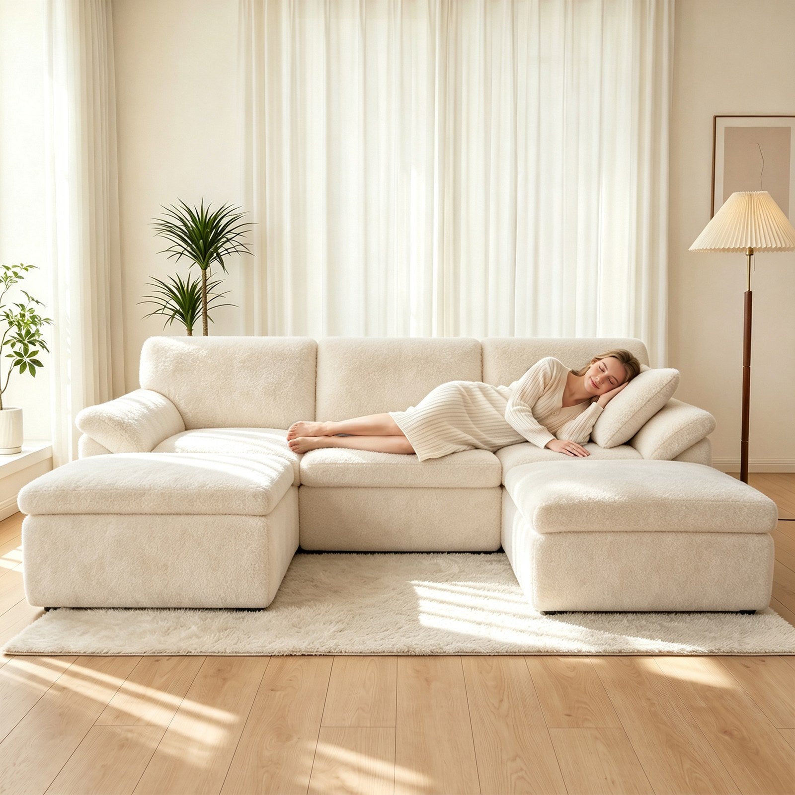 5 Seats U-shaped Sectional Sofa Boneless Couch Cloud Comfy Modular Sofa, Free Combination